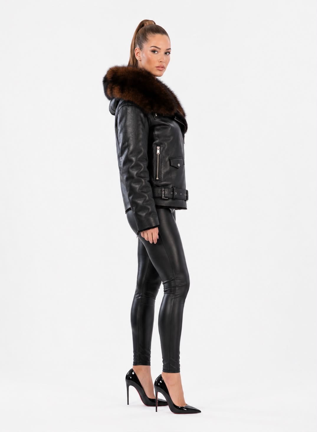 ELODIE  shearling jacket with fox fur-thumbmail-4