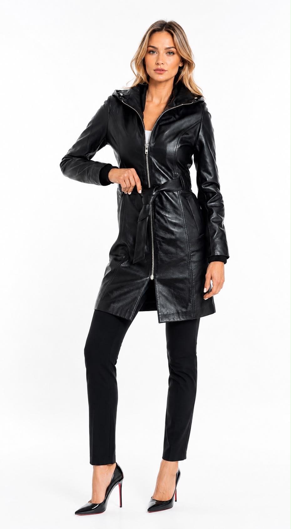 Krystal Leather Trench Jacket with Hood-thumbmail-3