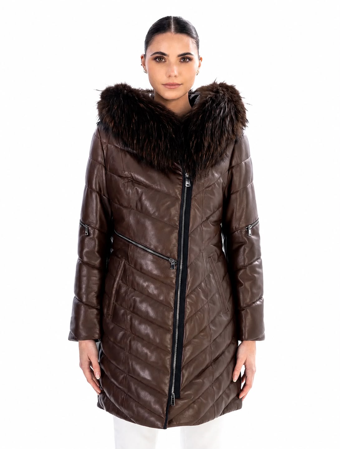 GRACE  WOMEN'S QUILTED DOWN PUFFER WITH Fox Fur-thumbmail-2