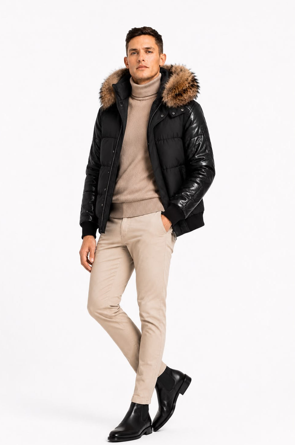Lorenzo Down Bomber With Leather Sleeves-thumbmail-3