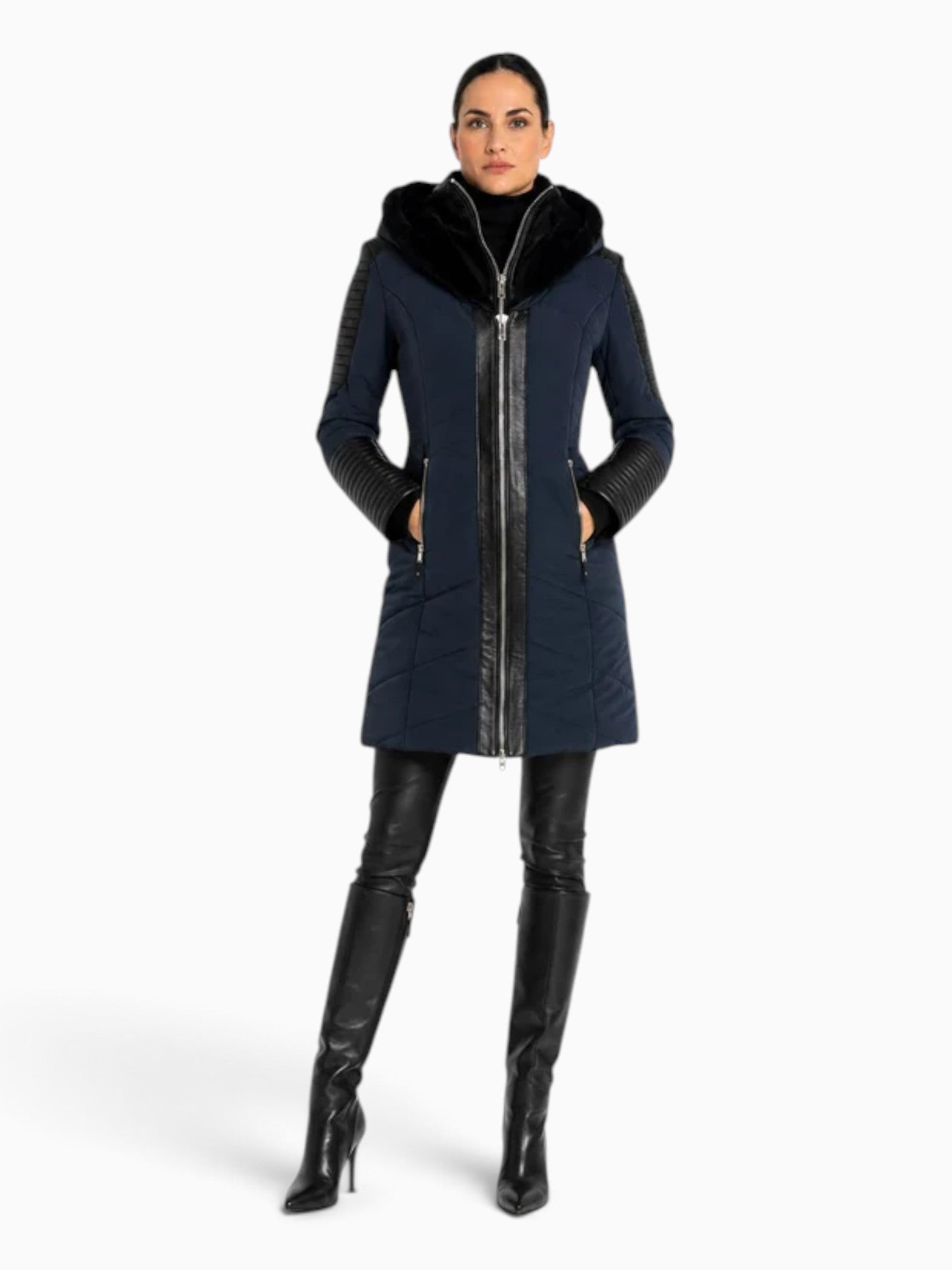Hailey Leather Trim Parka with Fur-Lined Hood-thumbmail-5