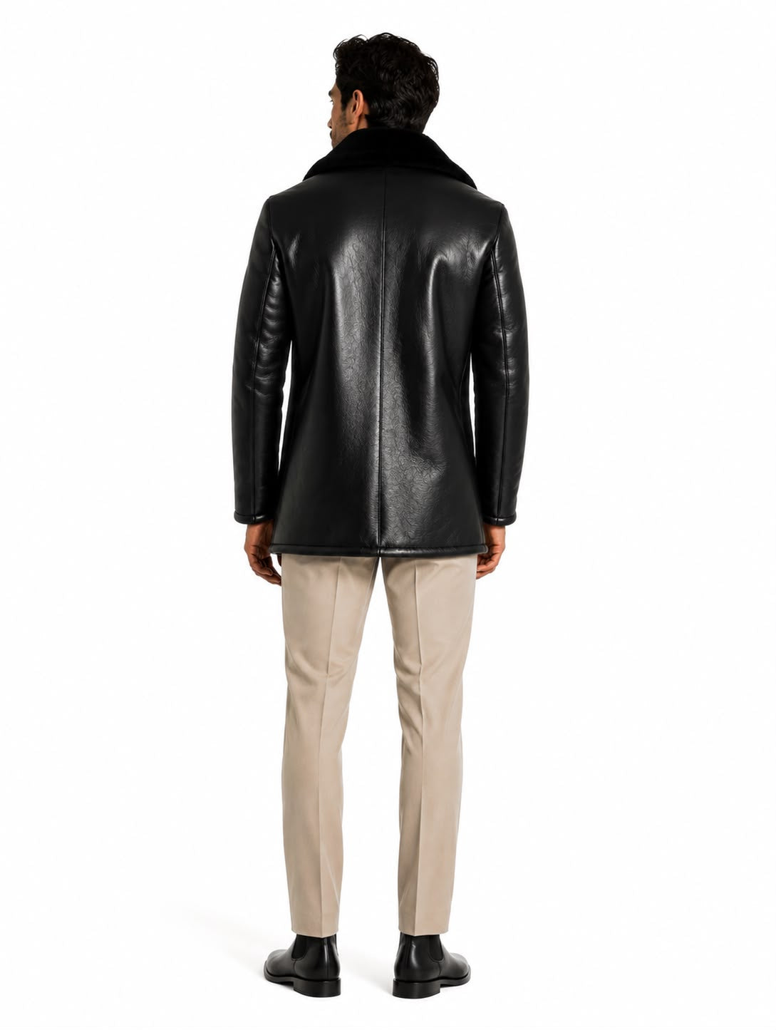 Quincy Men's Genuine Shearling Double-Breasted Coat – Black-thumbmail-7