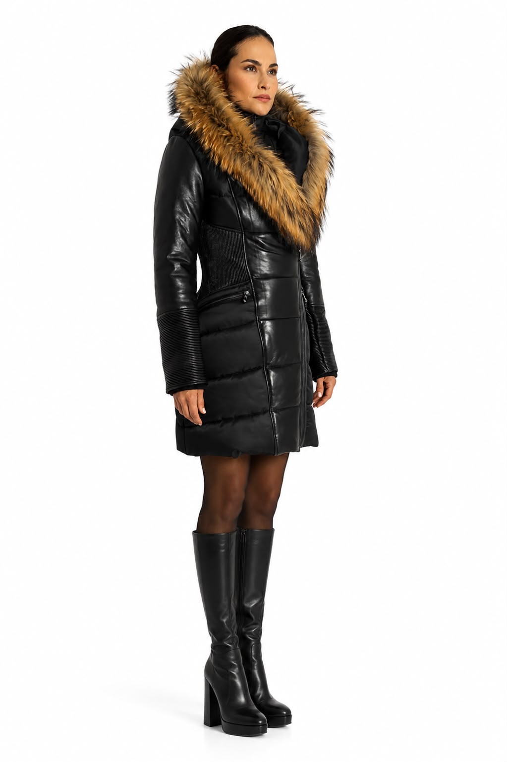Kylie Leather Sleeves Parka-thumbmail-2
