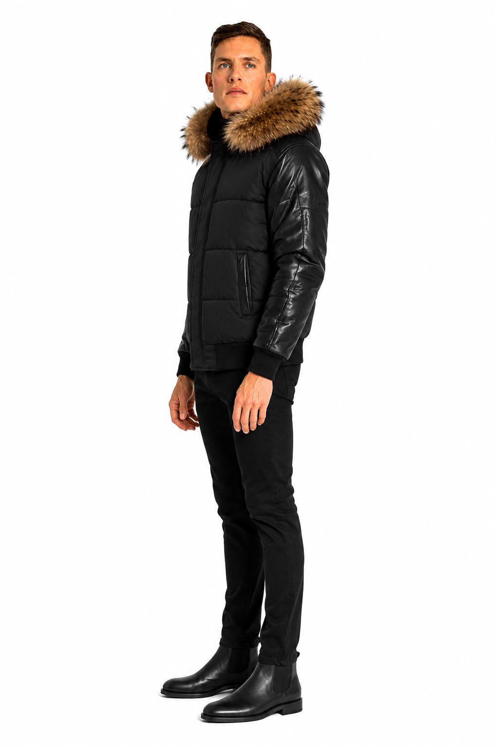 Lorenzo Down Bomber With Leather Sleeves-thumbmail-4