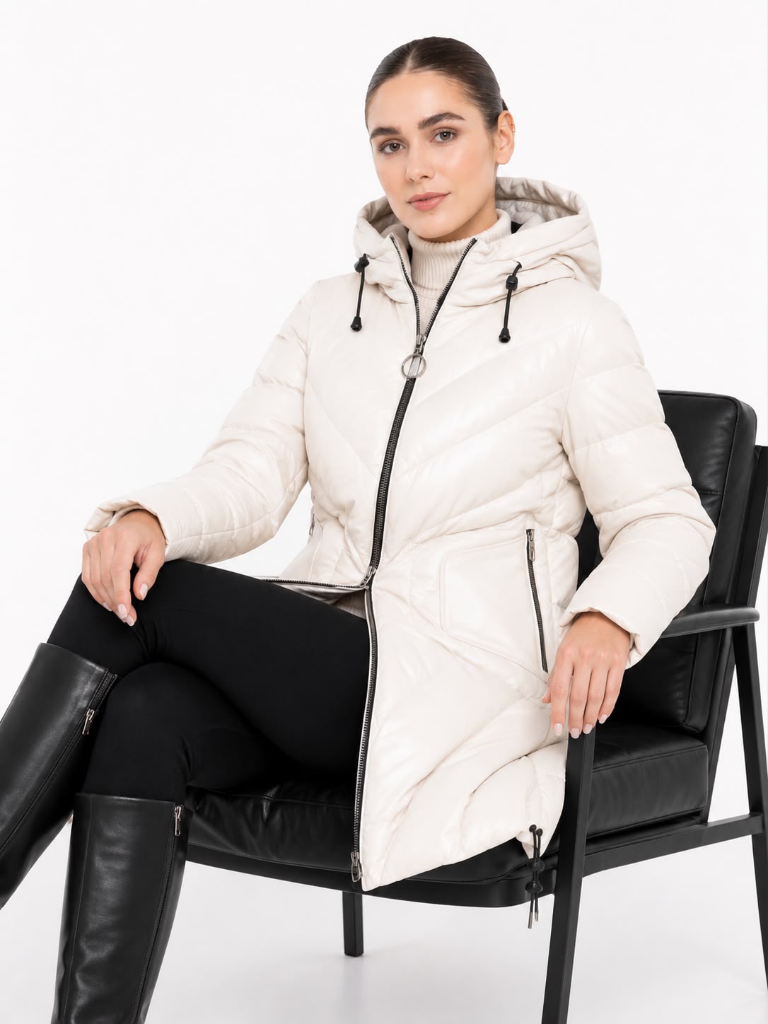 TINA  LEATHER FITTED DOWN PUFFER IN LAMBSKIN-thumbmail-2