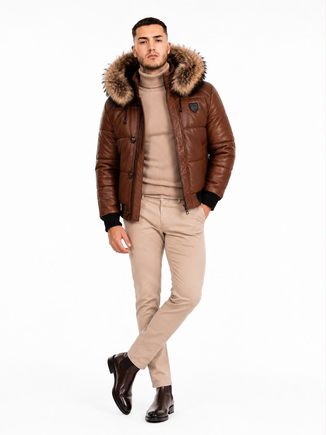 Arctic Winter Leather Coat With Natural Fur-thumbmail-6