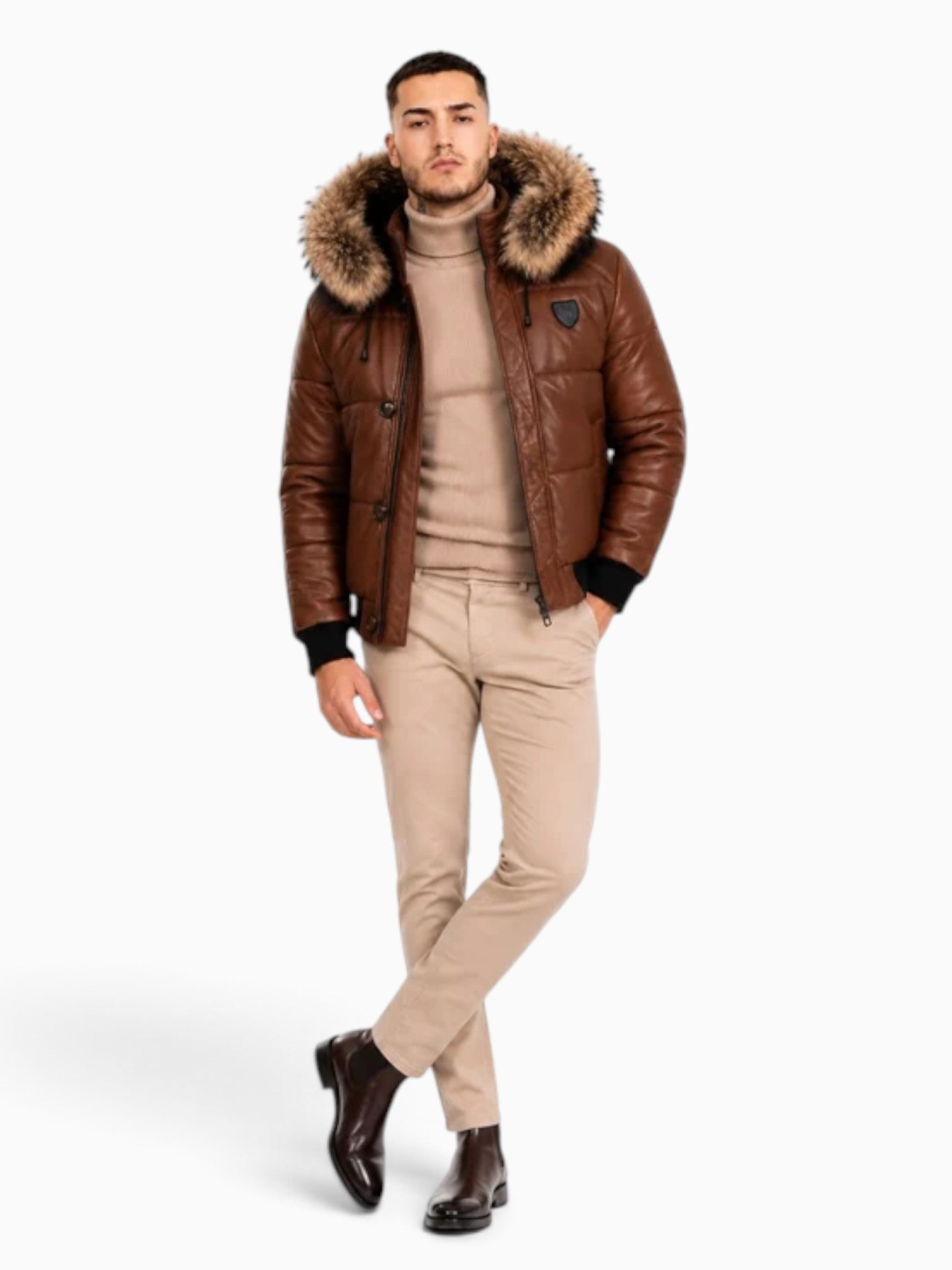 Arctic Winter Leather Coat With Natural Fur