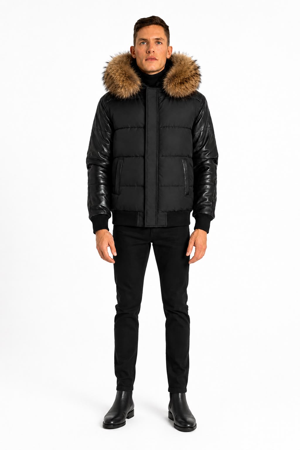 Lorenzo Down Bomber With Leather Sleeves-thumbmail-5