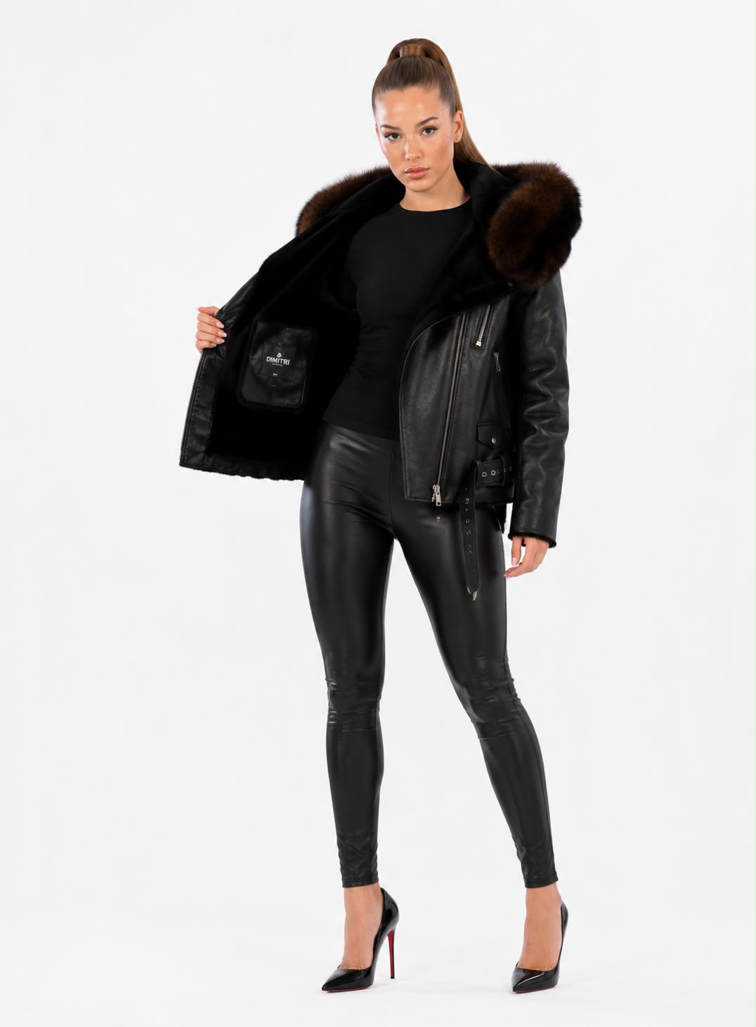 ELODIE  shearling jacket with fox fur-thumbmail-6