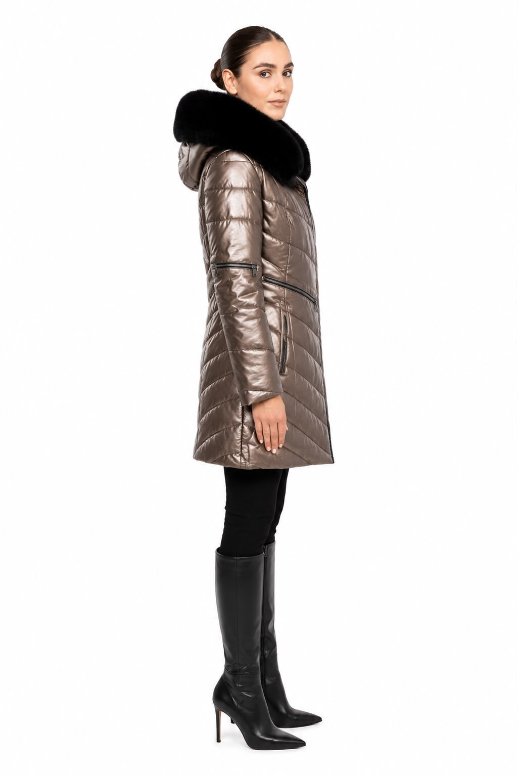 GRACE LEATHER FITTED DOWN PUFFER IN LAMBSKIN