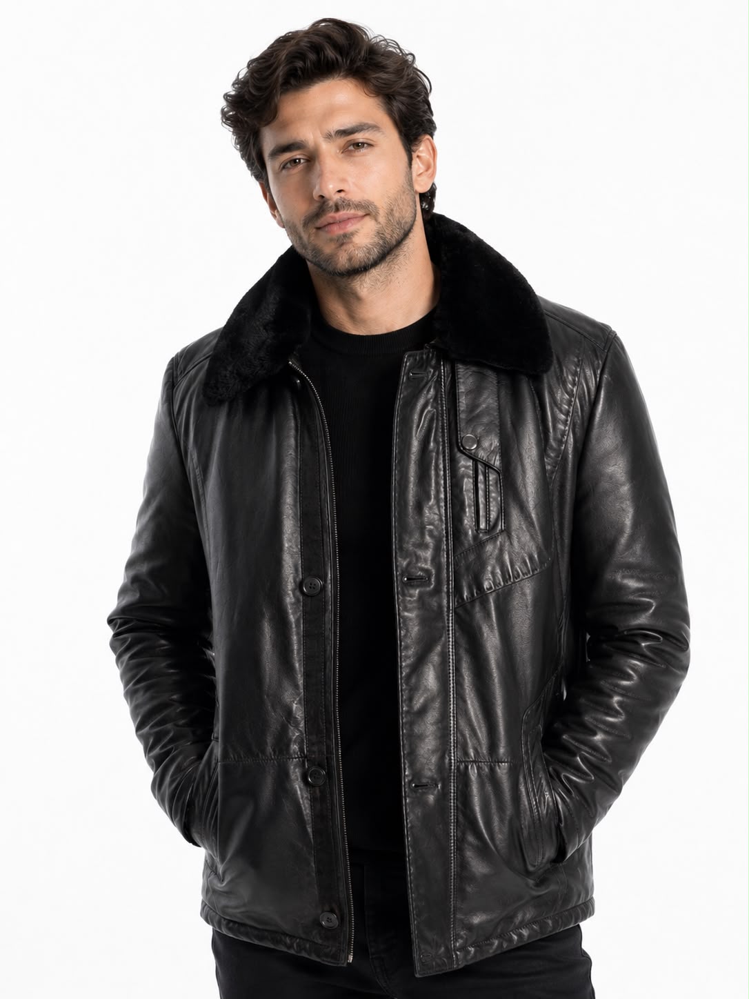 Carter Leather Coat with Removable Shearling Collar