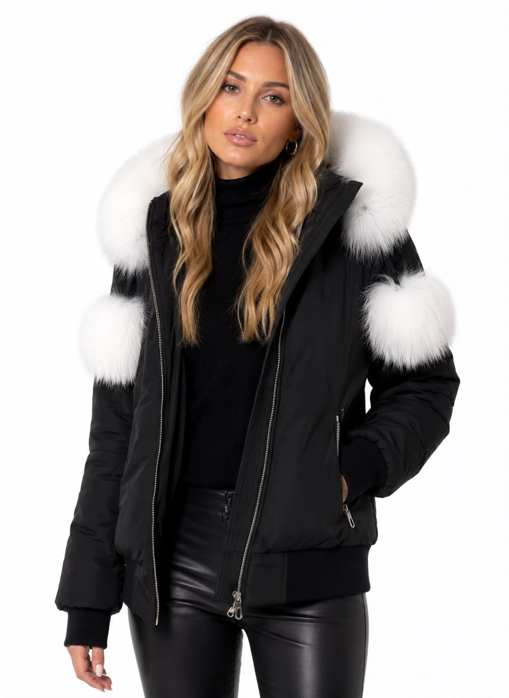ARIA White Fox Fur Bomber Jacket