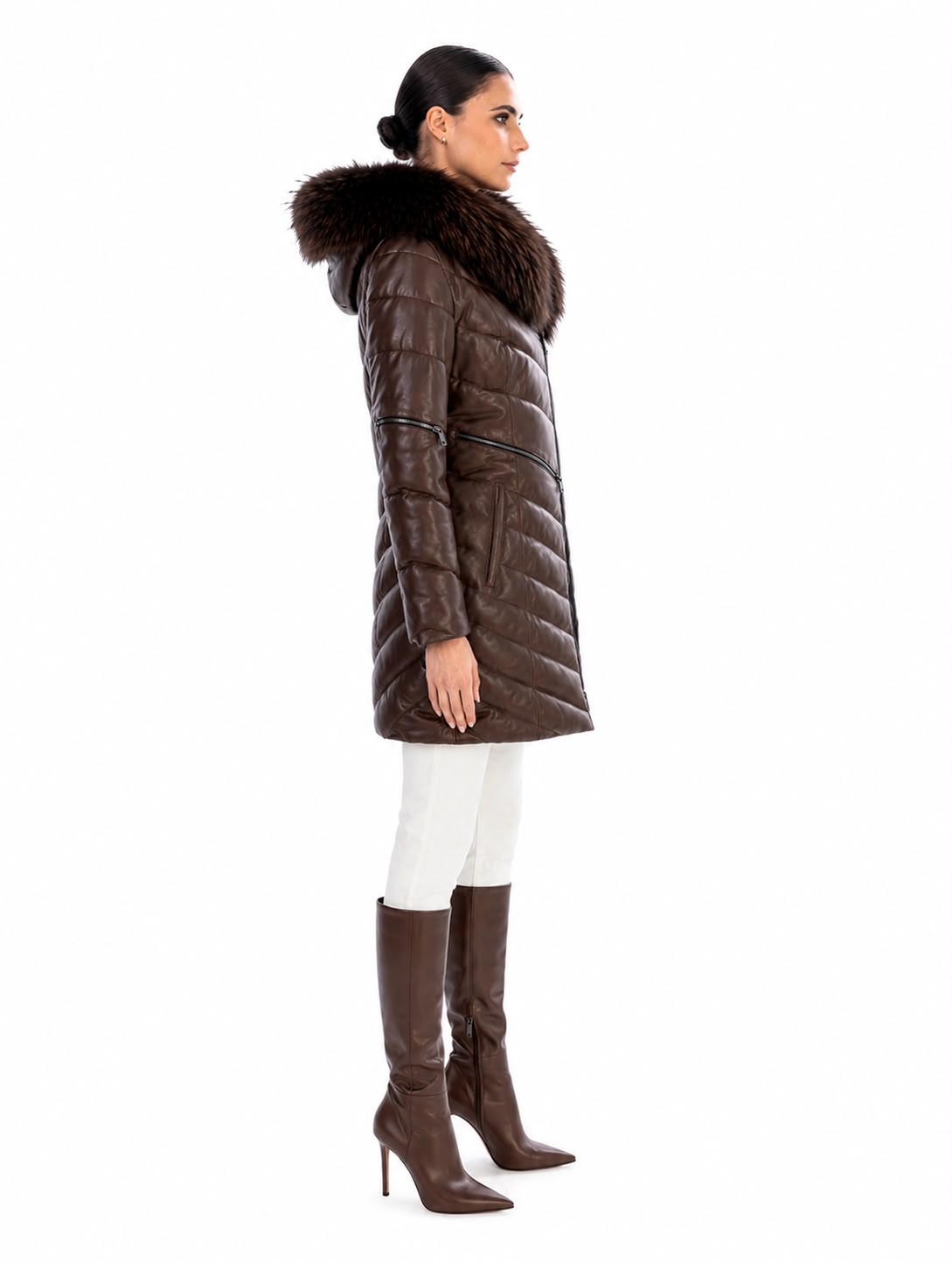 GRACE  WOMEN'S QUILTED DOWN PUFFER WITH Fox Fur-thumbmail-4