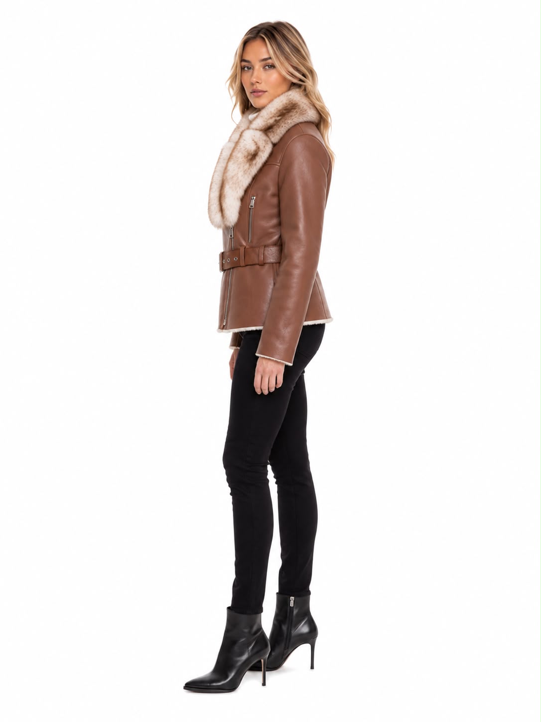 Melissa Shearling Jacket with Fox Fur Collar-thumbmail-5