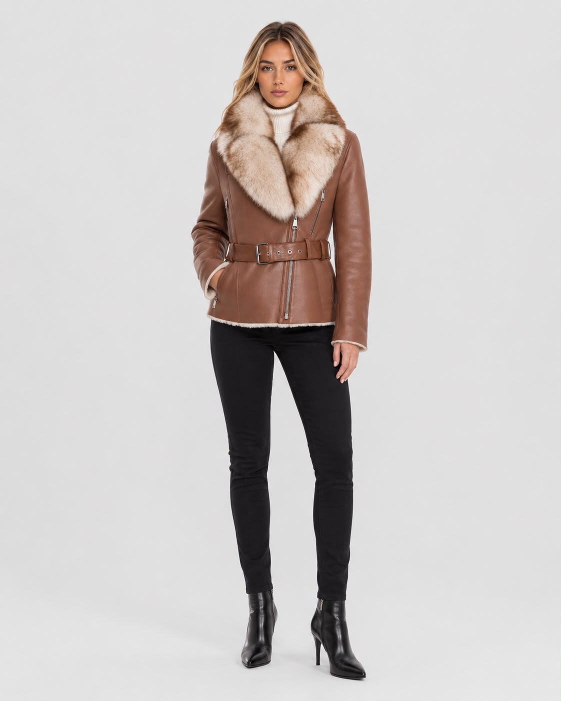 Melissa Shearling Jacket with Fox Fur Collar-thumbmail-6