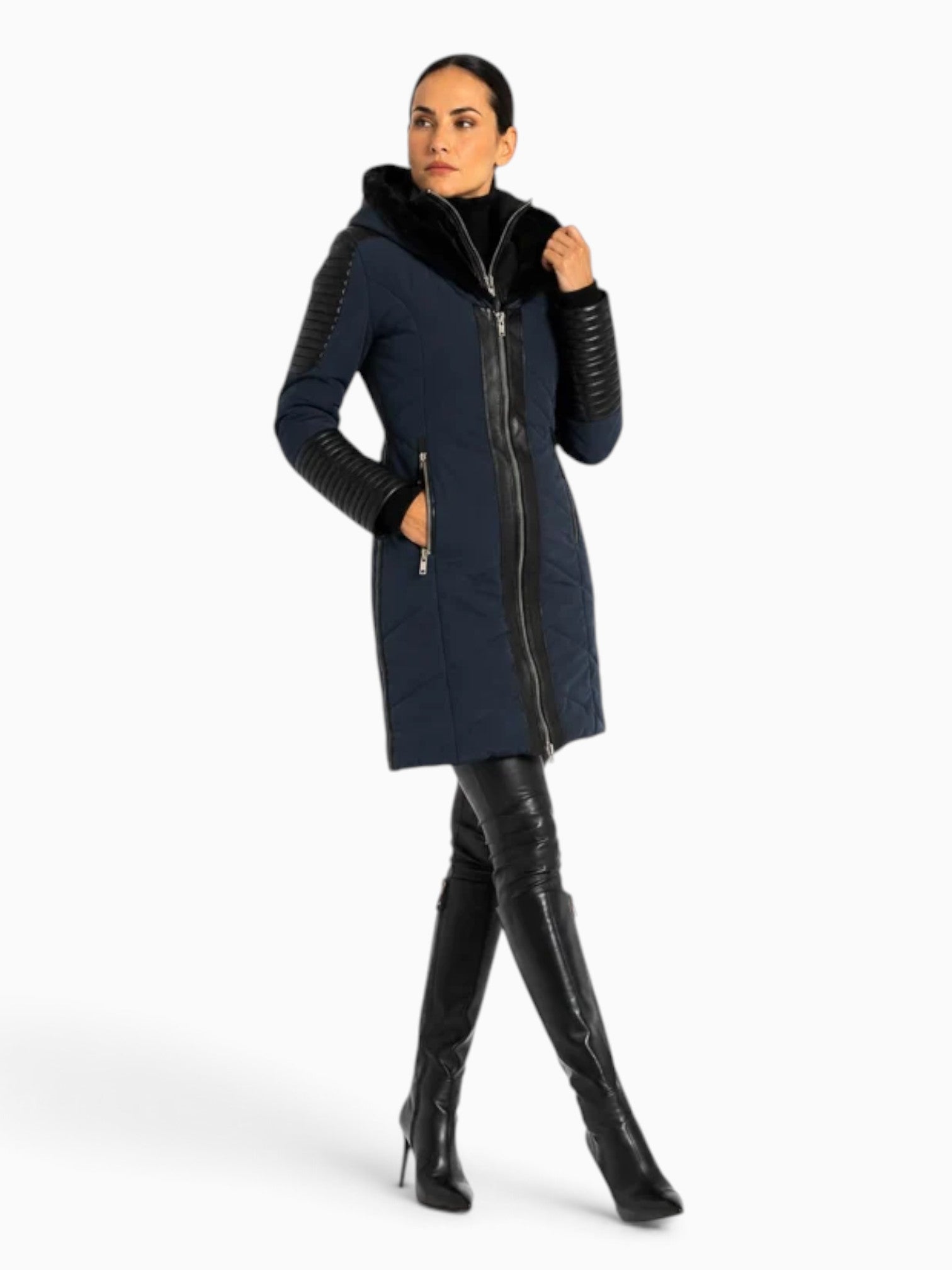 Hailey Leather Trim Parka with Fur-Lined Hood