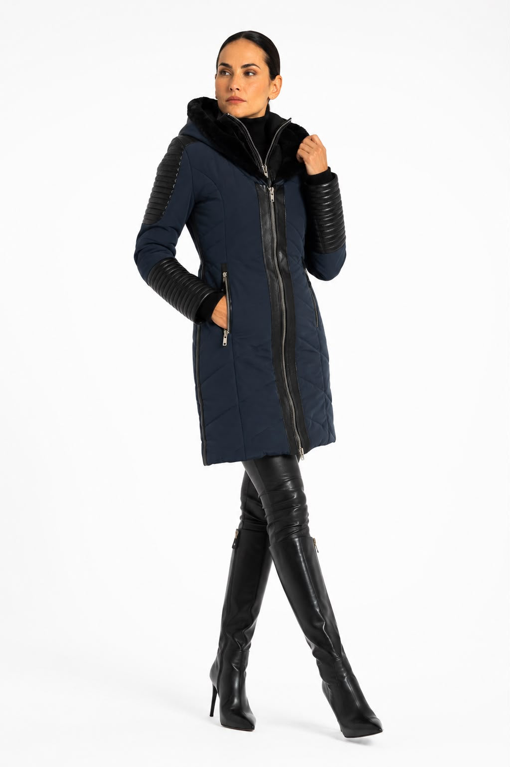Hailey Leather Trim Parka with Fur-Lined Hood