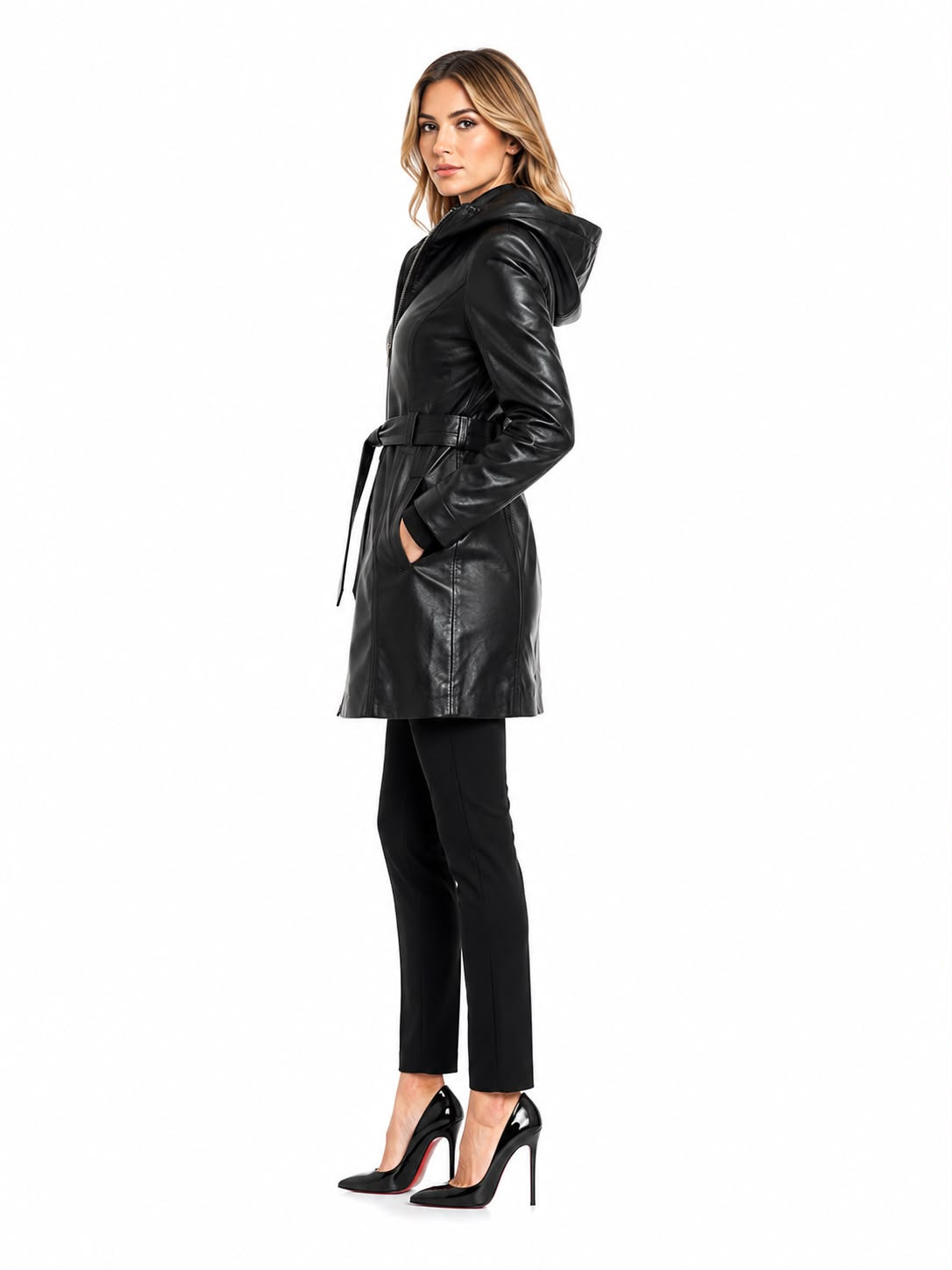 Krystal Leather Trench Jacket with Hood-thumbmail-5