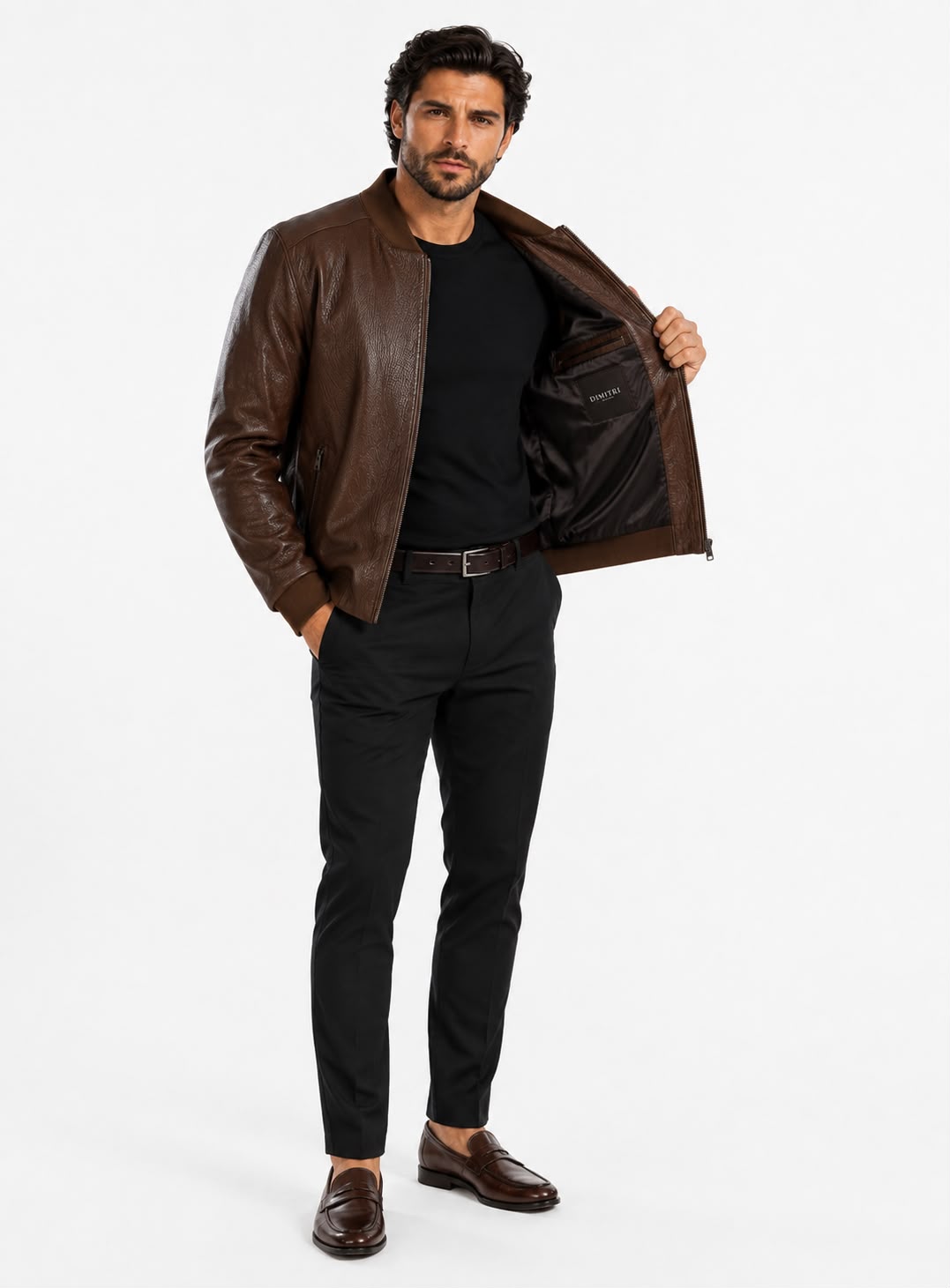SCOTT BOMBER JACKET IN GRAINED LEATHER