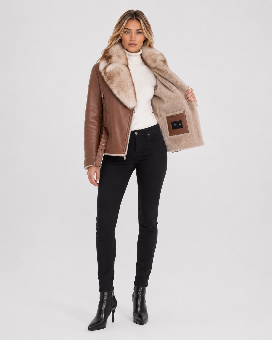 Melissa Shearling Jacket with Fox Fur Collar-thumbmail-7