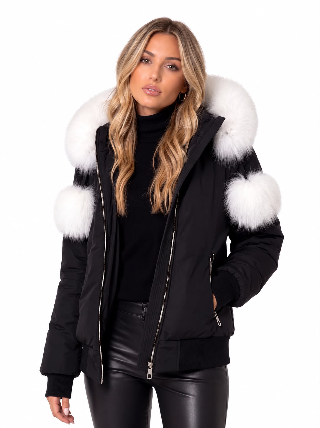 ARIA White Fox Fur Bomber Jacket