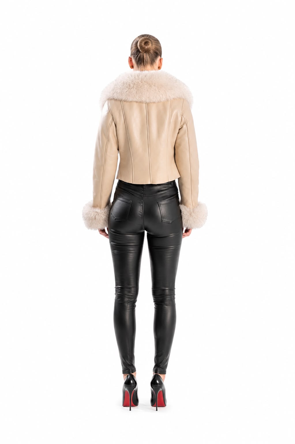 QUINN BEIGE SHEARLING JACKET WITH FOX COLLAR