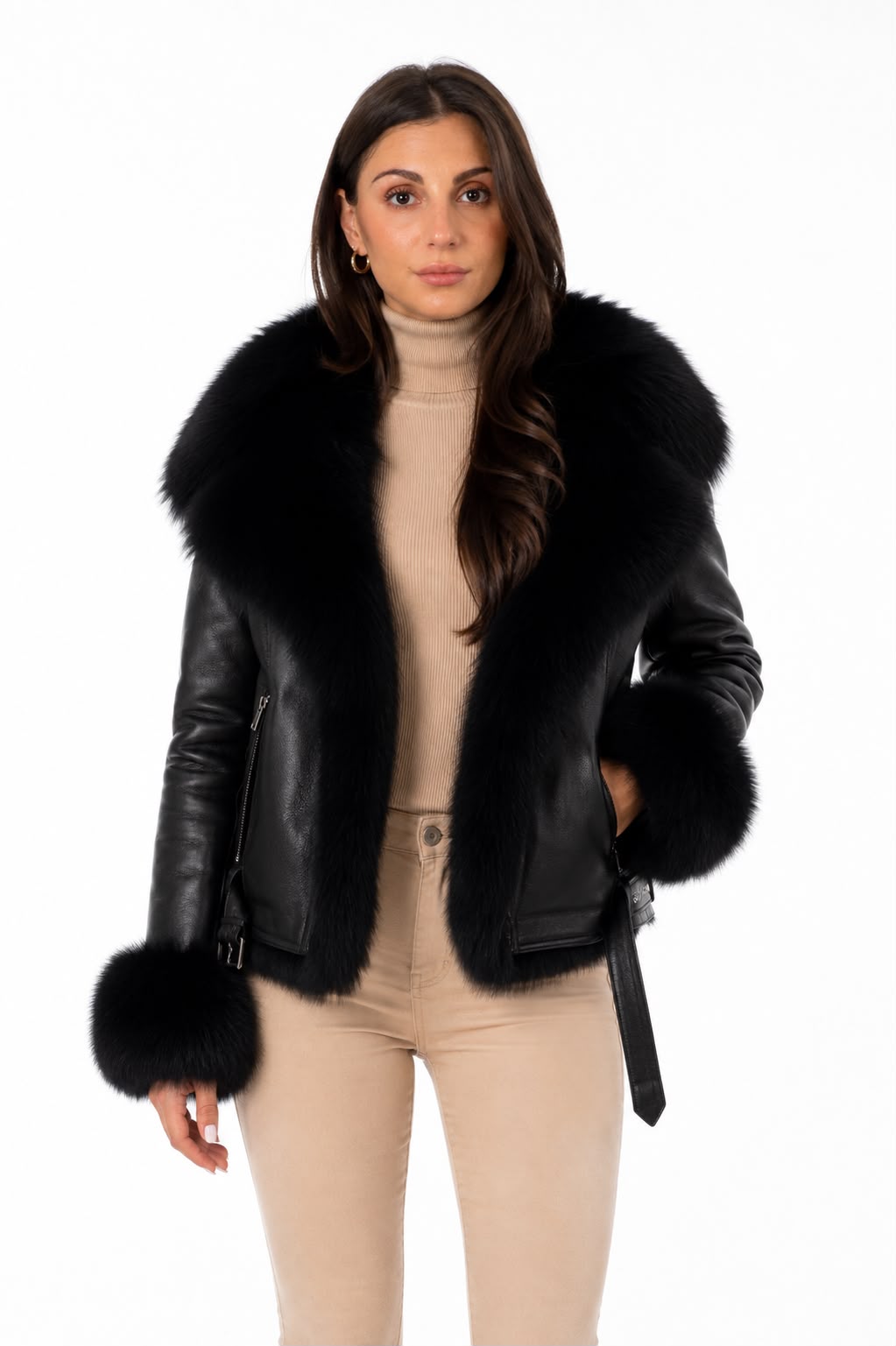 Bella Shearling Jacket with black fox fur
