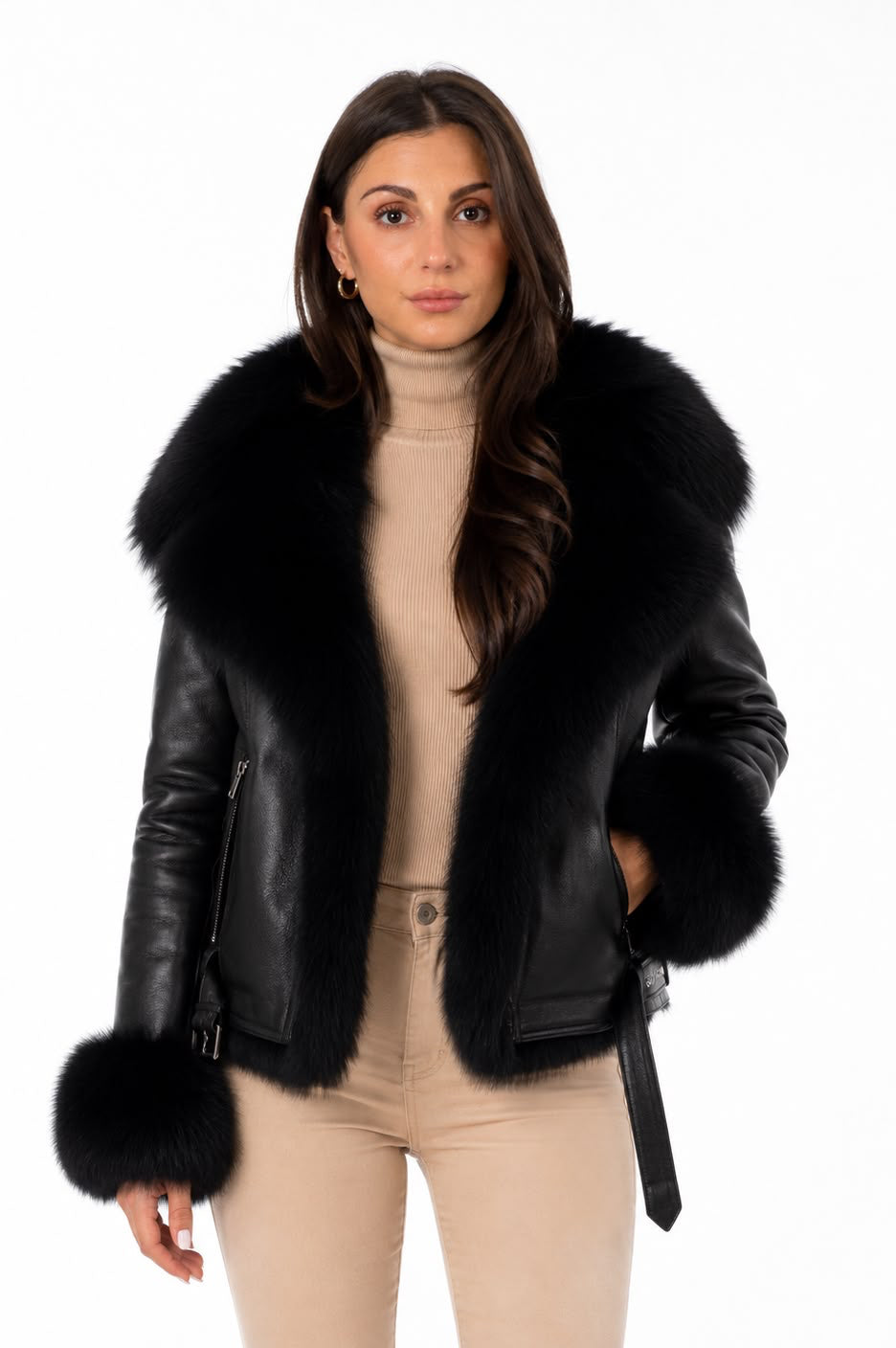 Bella Shearling Jacket with black fox fur