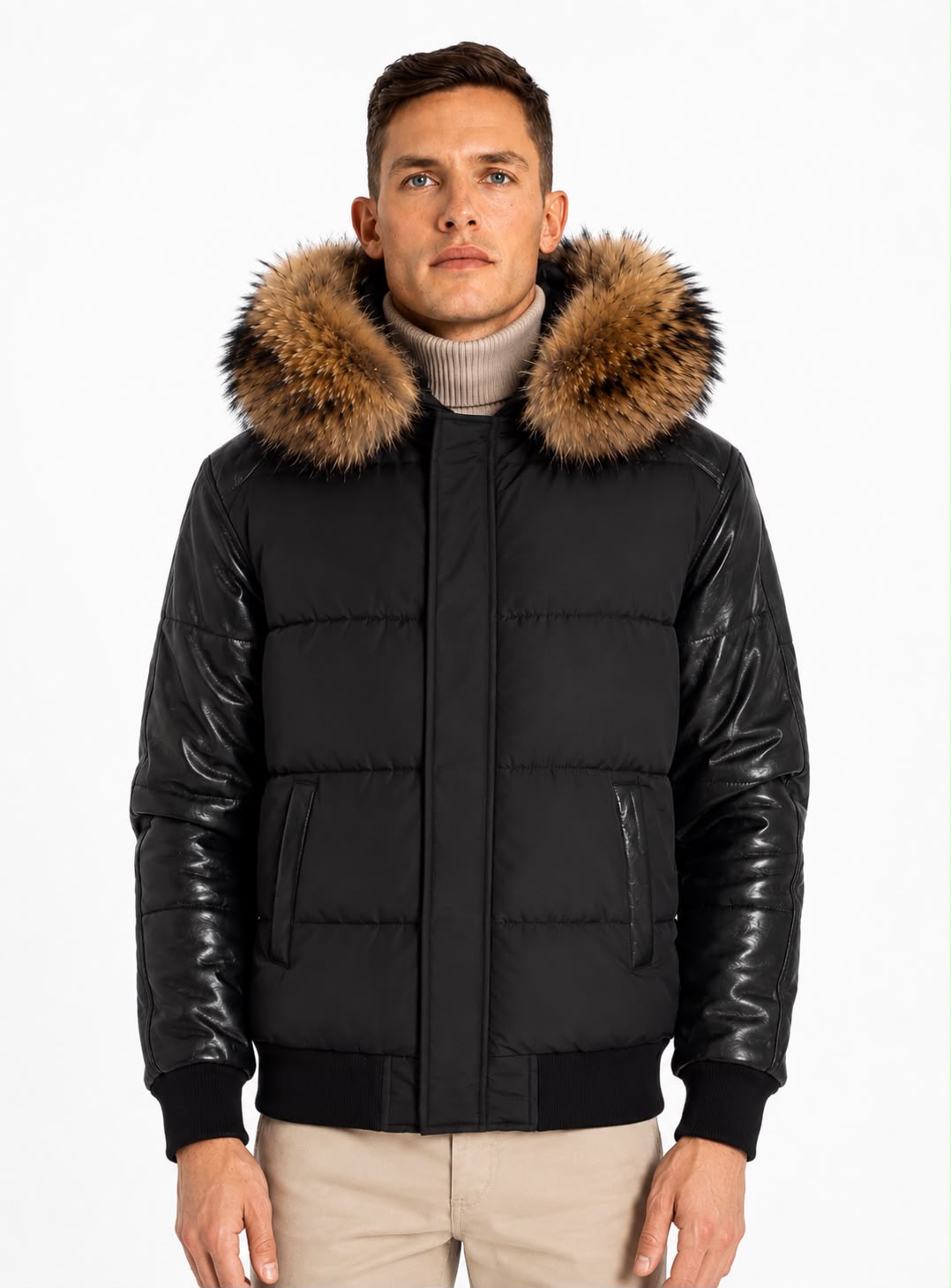 Lorenzo Down Bomber With Leather Sleeves-thumbmail-4