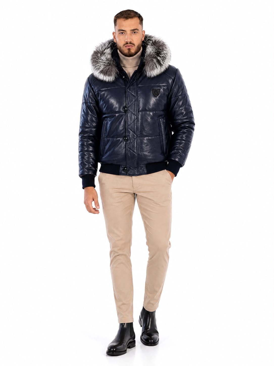 Arctic Men’s Winter Leather Coat With Silver Fox Fur-thumbmail-4