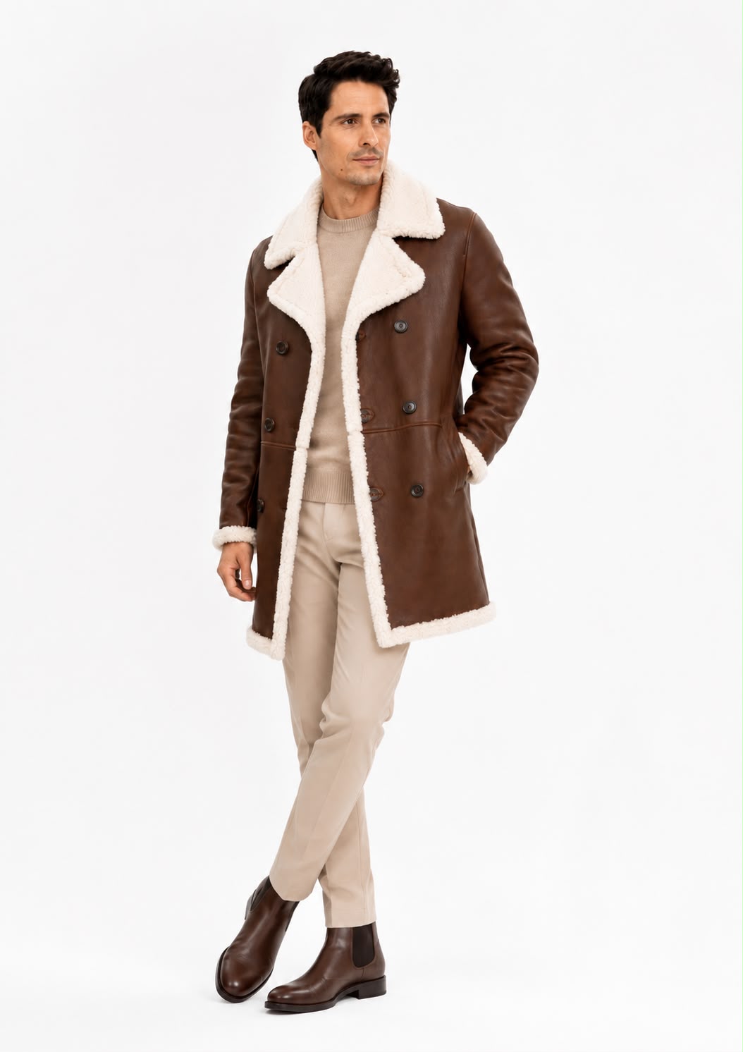 Nick Mens Genuine  Shearling Trench Coat-thumbmail-5