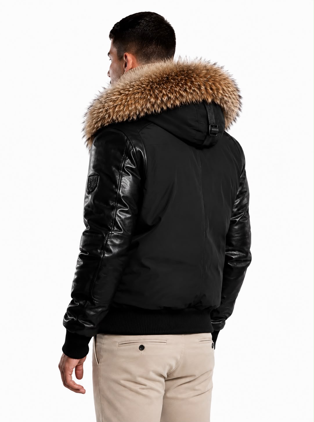 Victor Men's Winter Jacket Leather Sleeves With Natural Fur