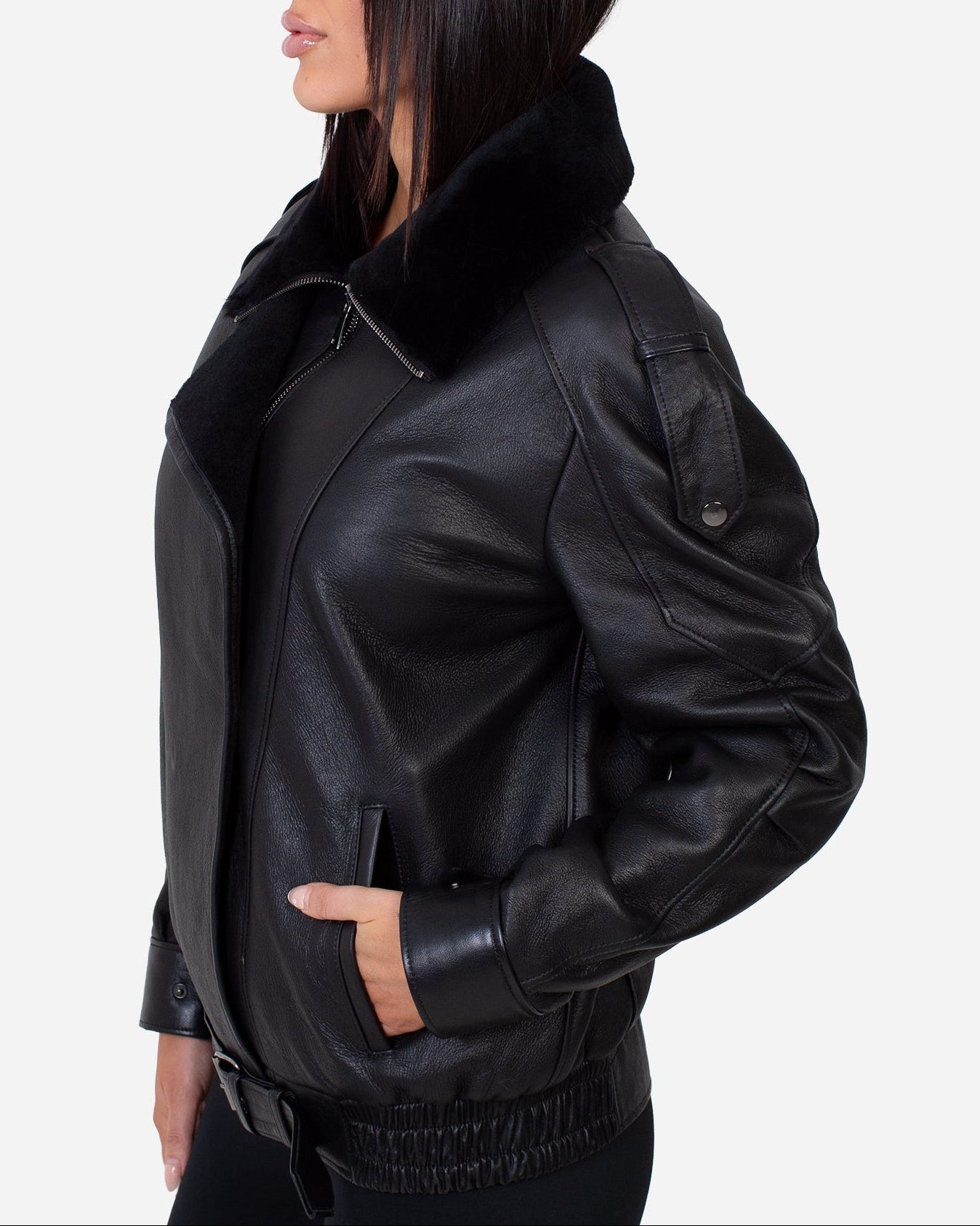 Diana  Genuine Shearling Bomber Coat-thumbmail-2
