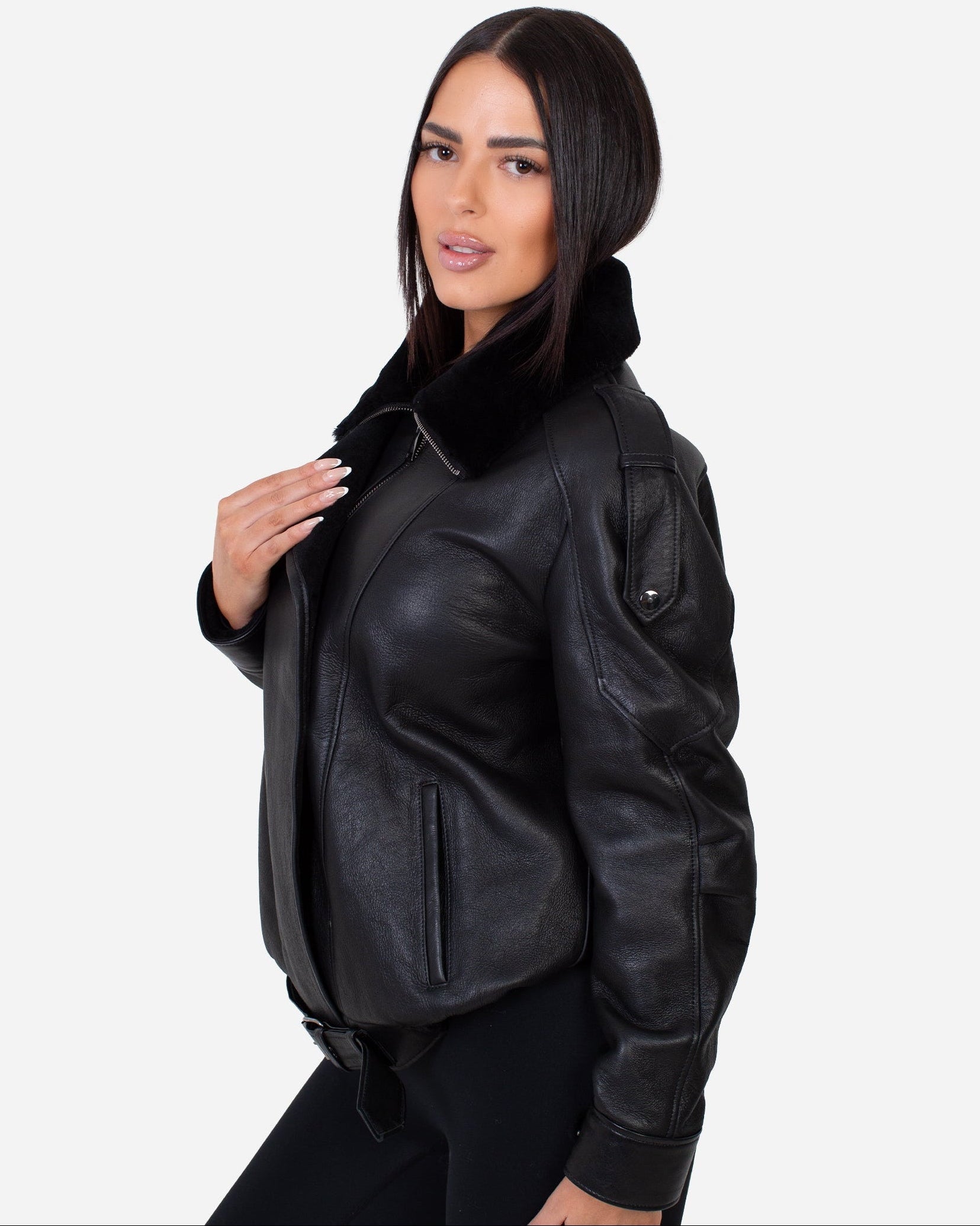 Diana  Genuine Shearling Bomber Coat-thumbmail-3