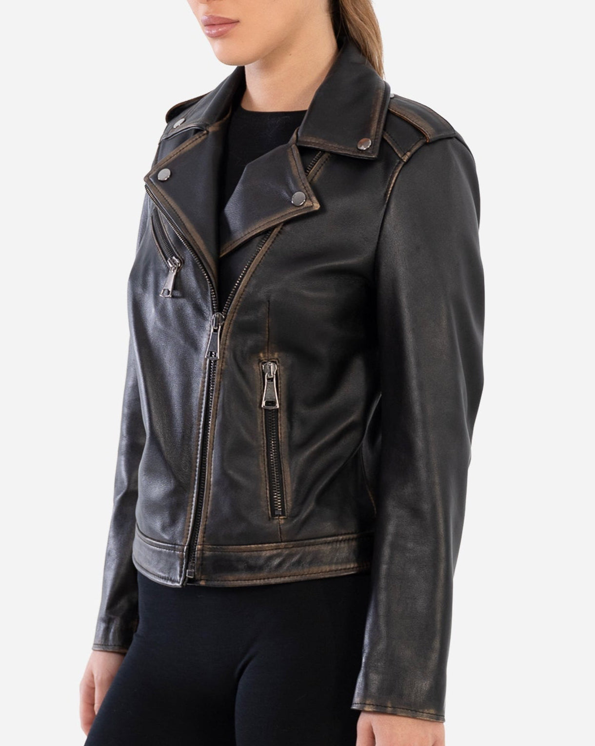 Thalia Vintage Leather Jacket with distressed finish – Dimitri