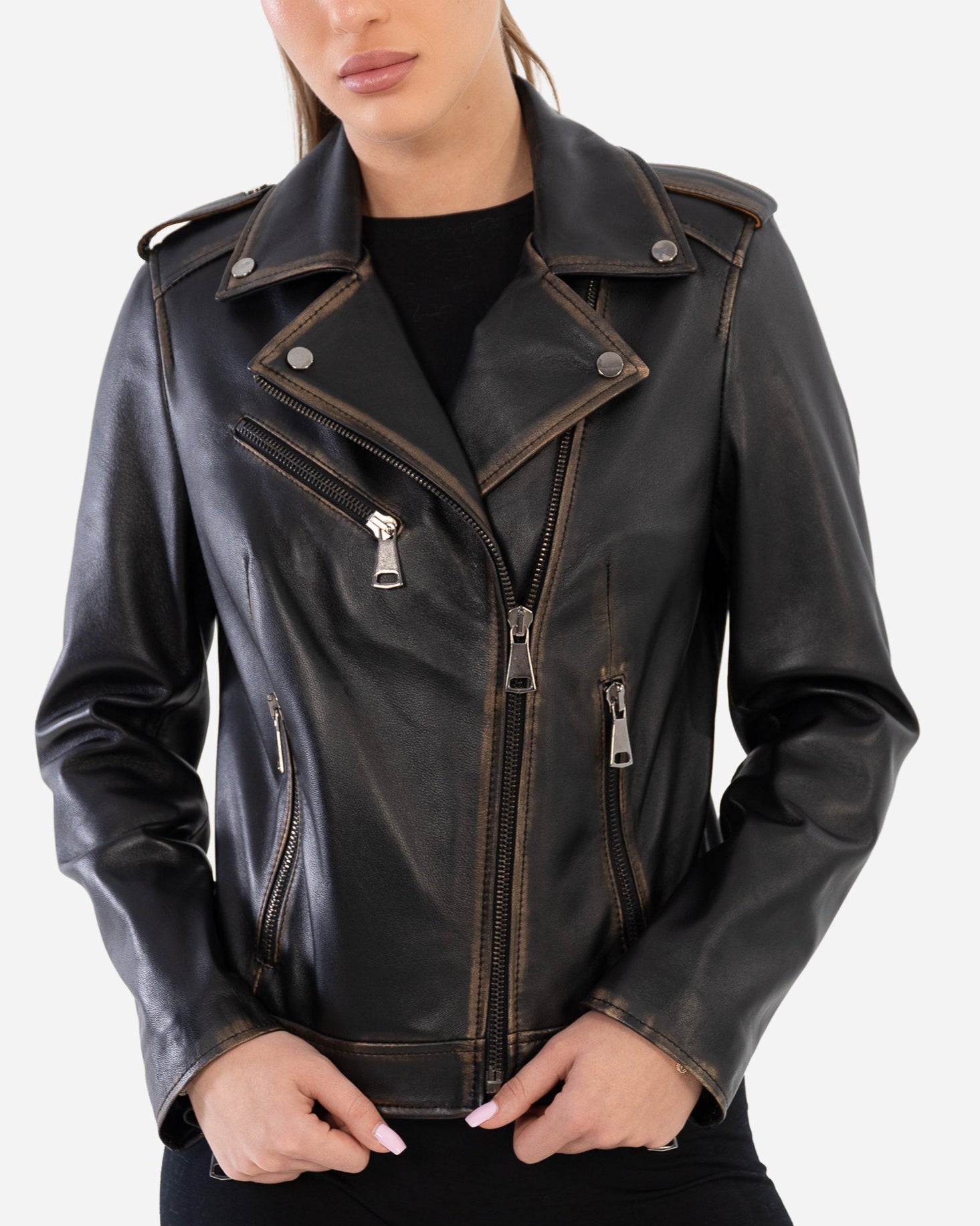 Thalia Vintage Leather Jacket with distressed finish – Dimitri