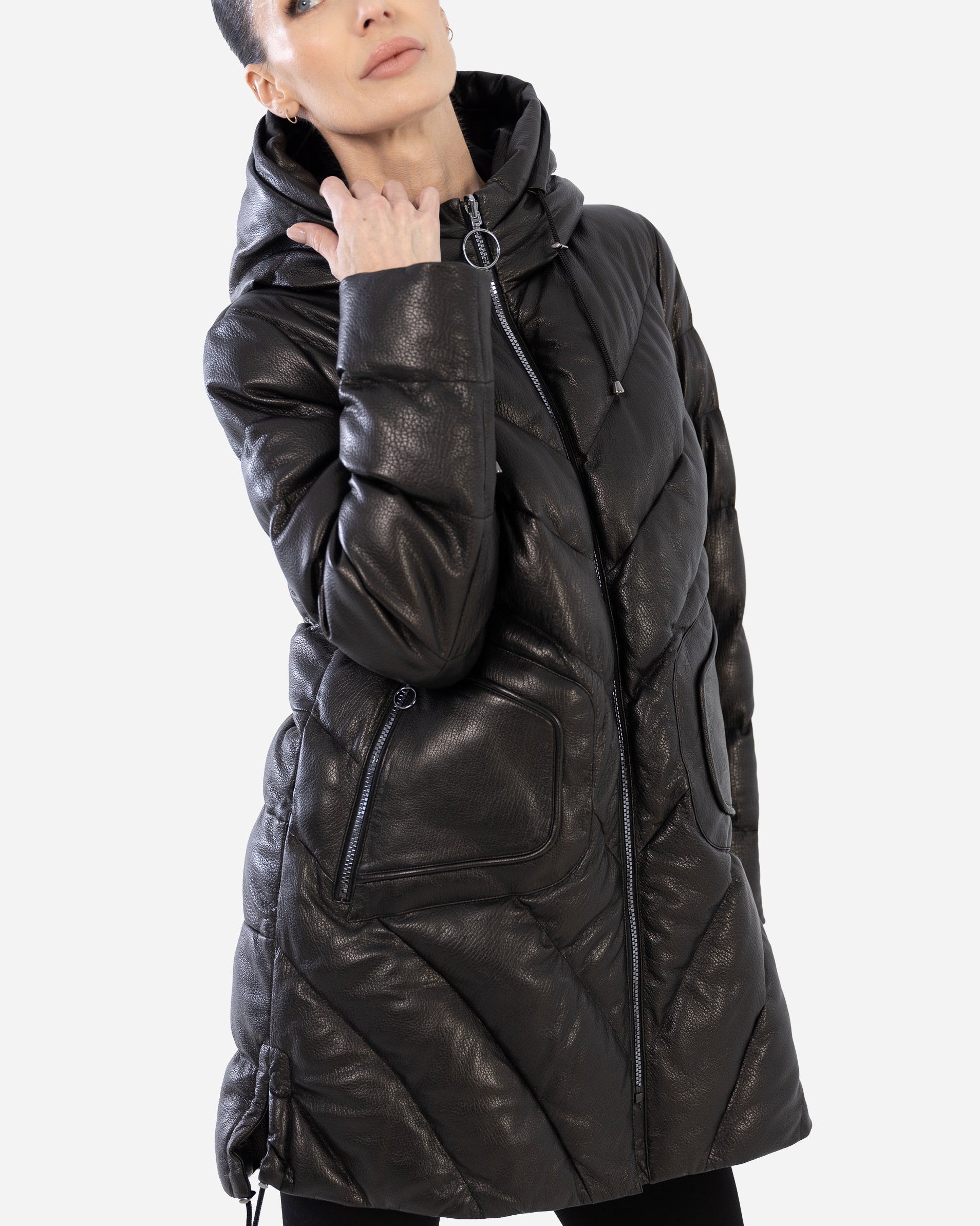 TINA  LEATHER FITTED DOWN PUFFER IN LAMBSKIN-thumbmail-9