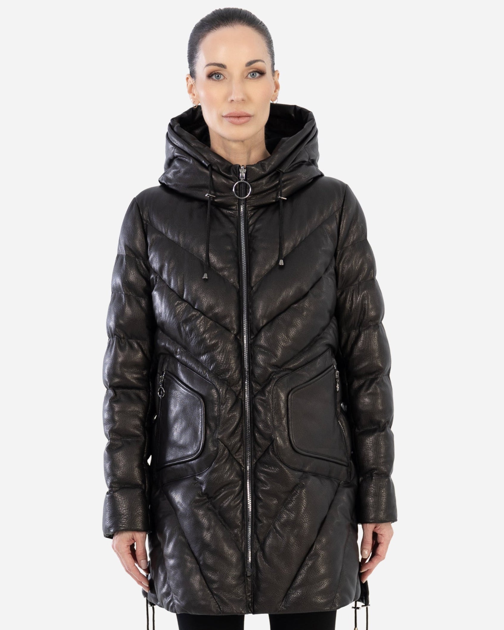 TINA  LEATHER FITTED DOWN PUFFER IN LAMBSKIN-thumbmail-6