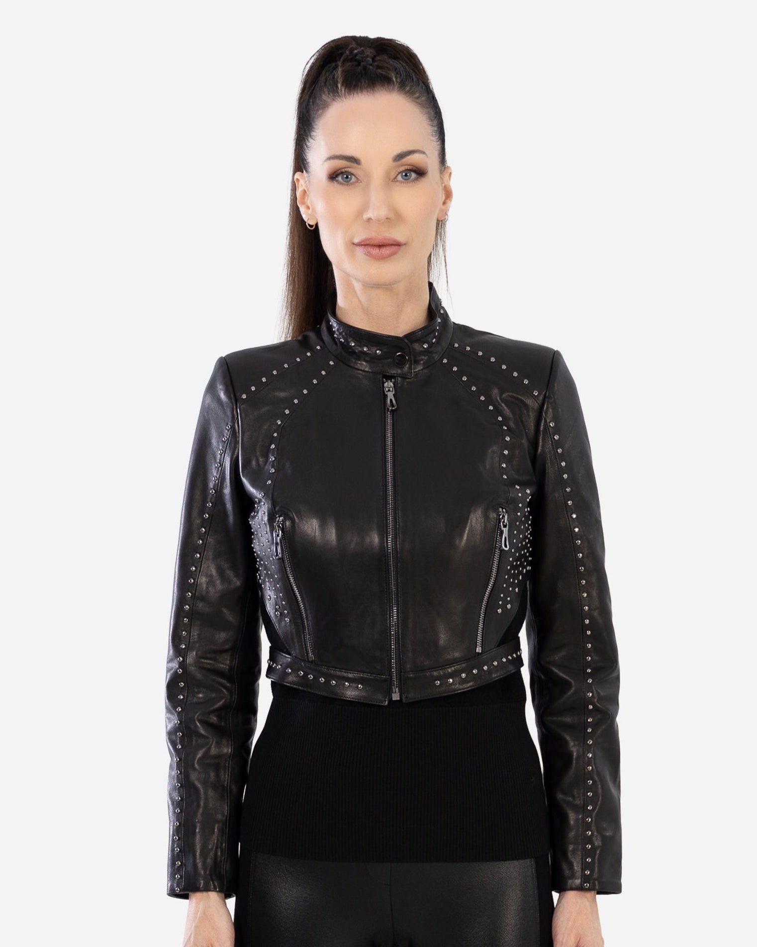 SIENA studded cropped leather jacket