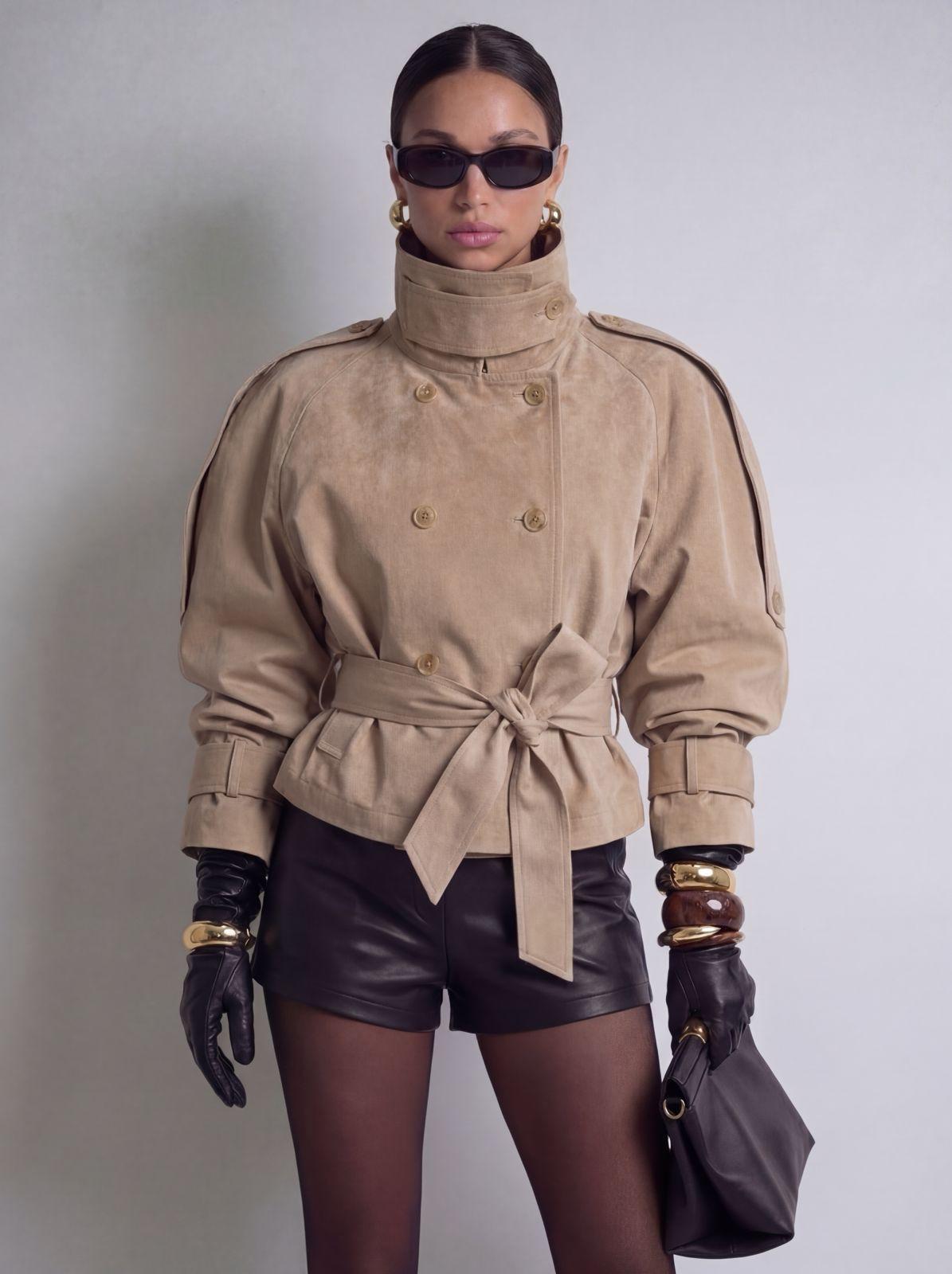 NOAMI  Beige Suede Belted Jacket