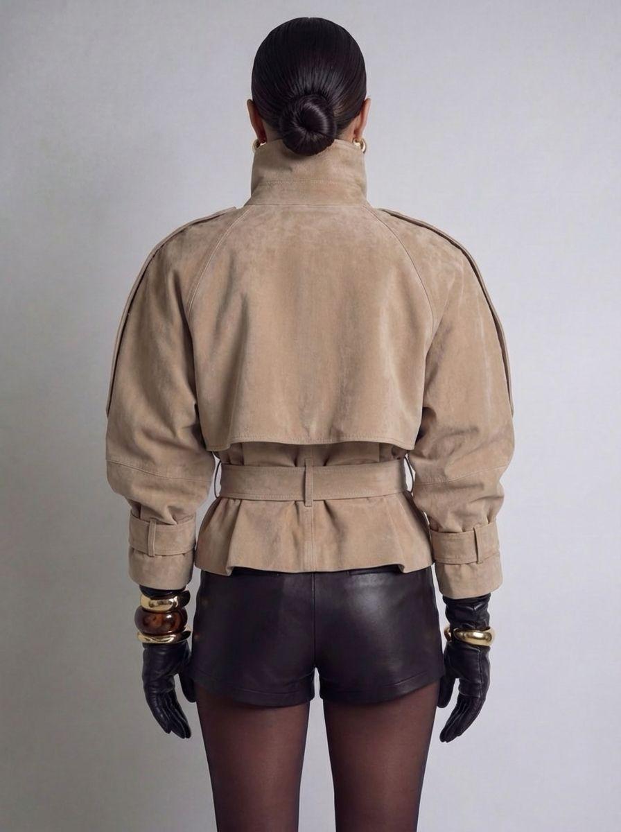 NOAMI  Beige Suede Belted Jacket-thumbmail-4