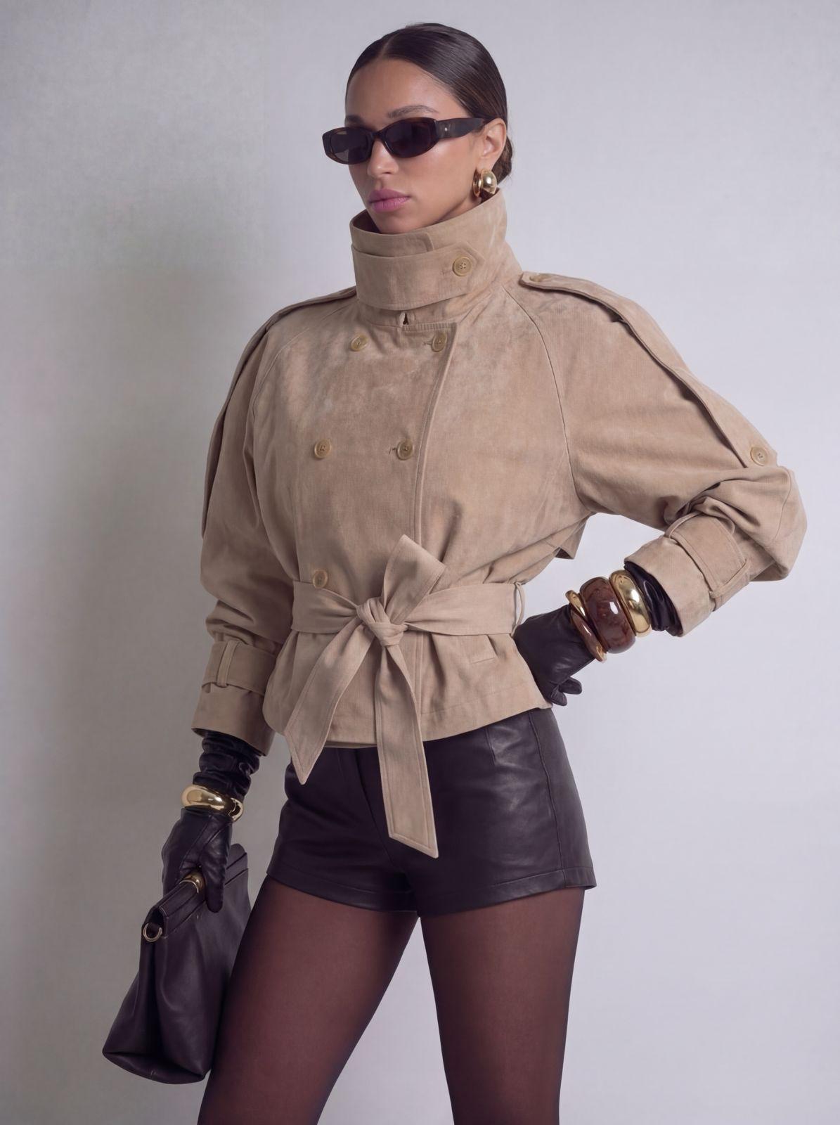 NOAMI  Beige Suede Belted Jacket-thumbmail-2