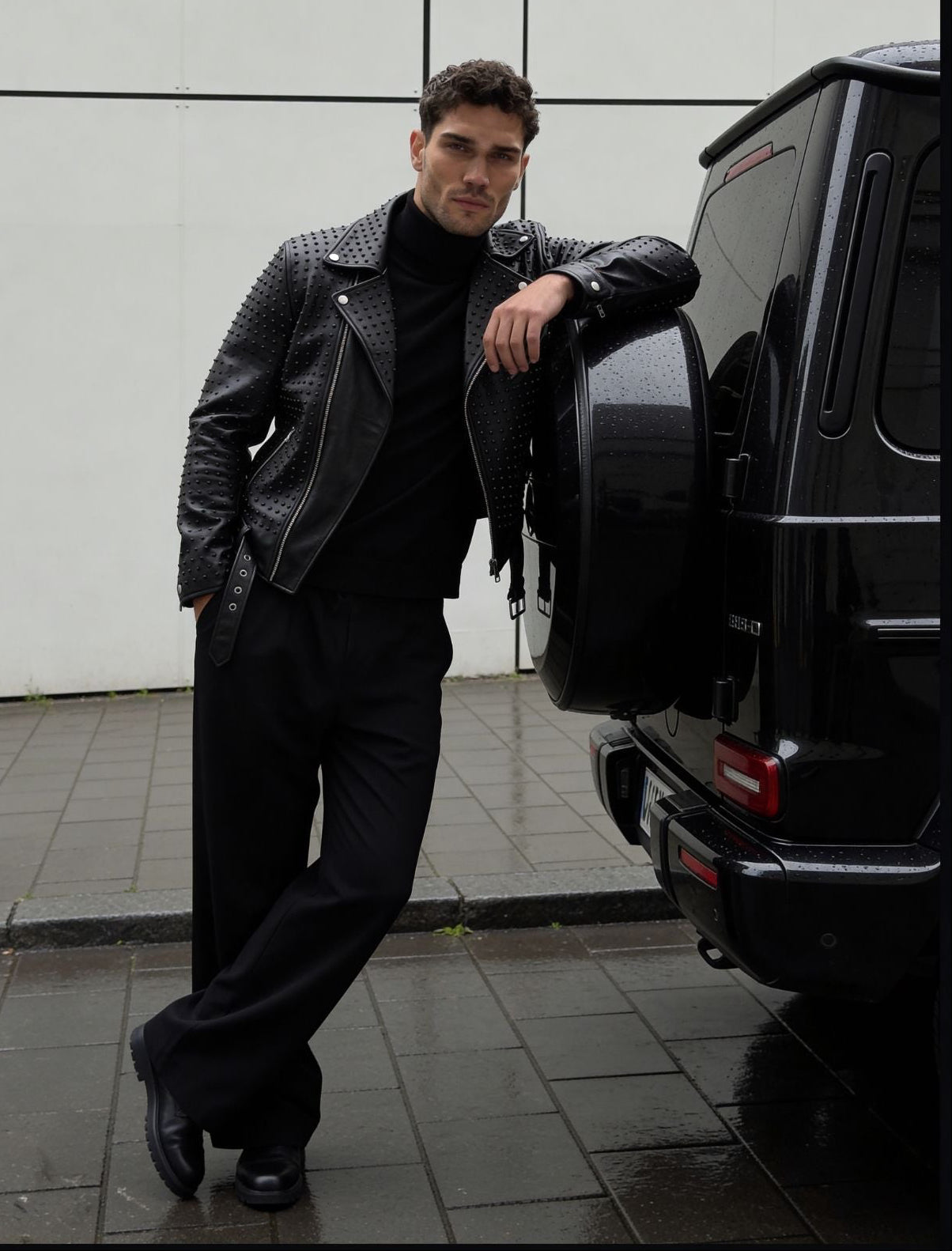 VINTAGE LEATHER BIKER JACKET WITH   STUDS