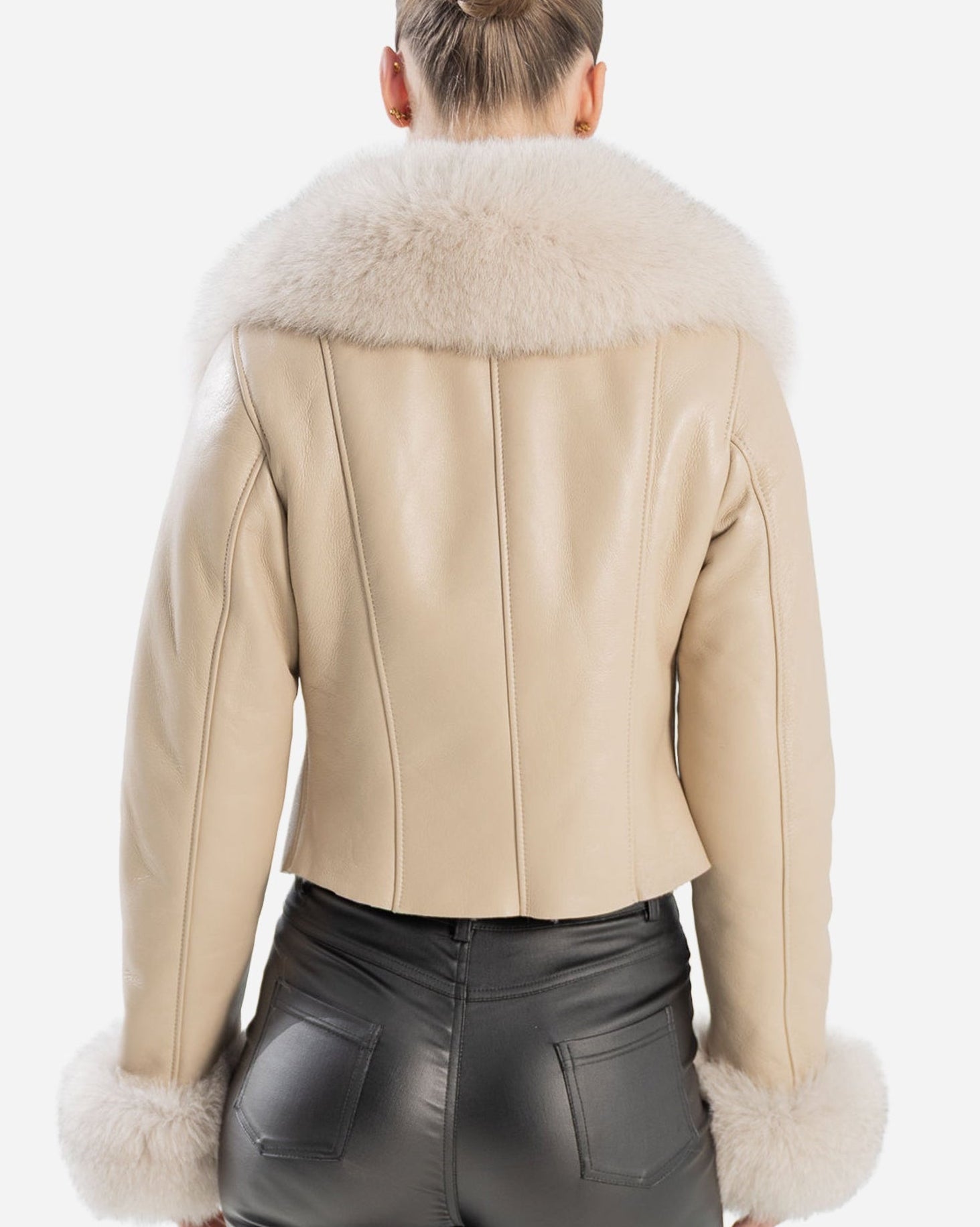 QUINN BEIGE SHEARLING JACKET WITH FOX COLLAR-thumbmail-3