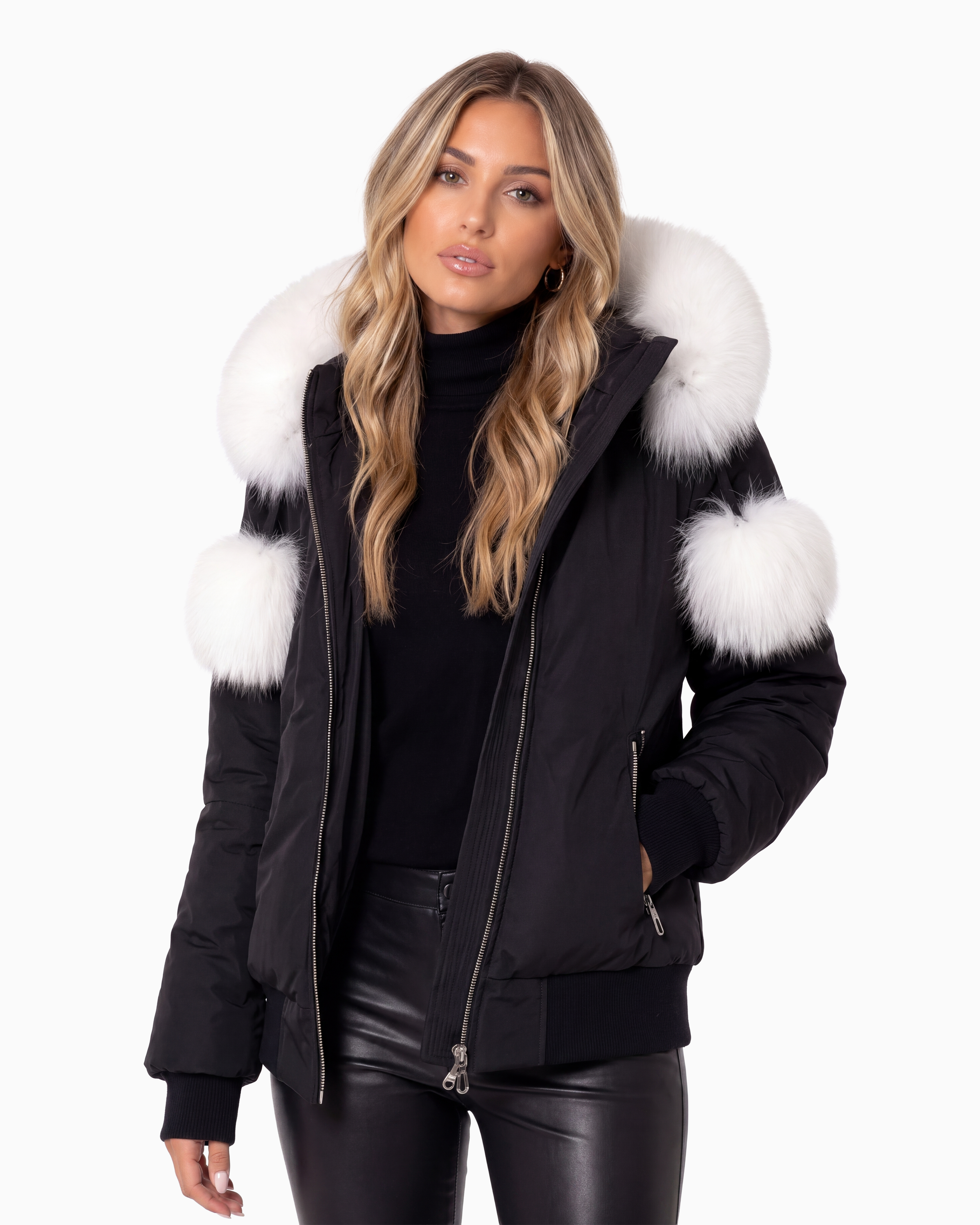 ARIA White Fox Fur Bomber Jacket