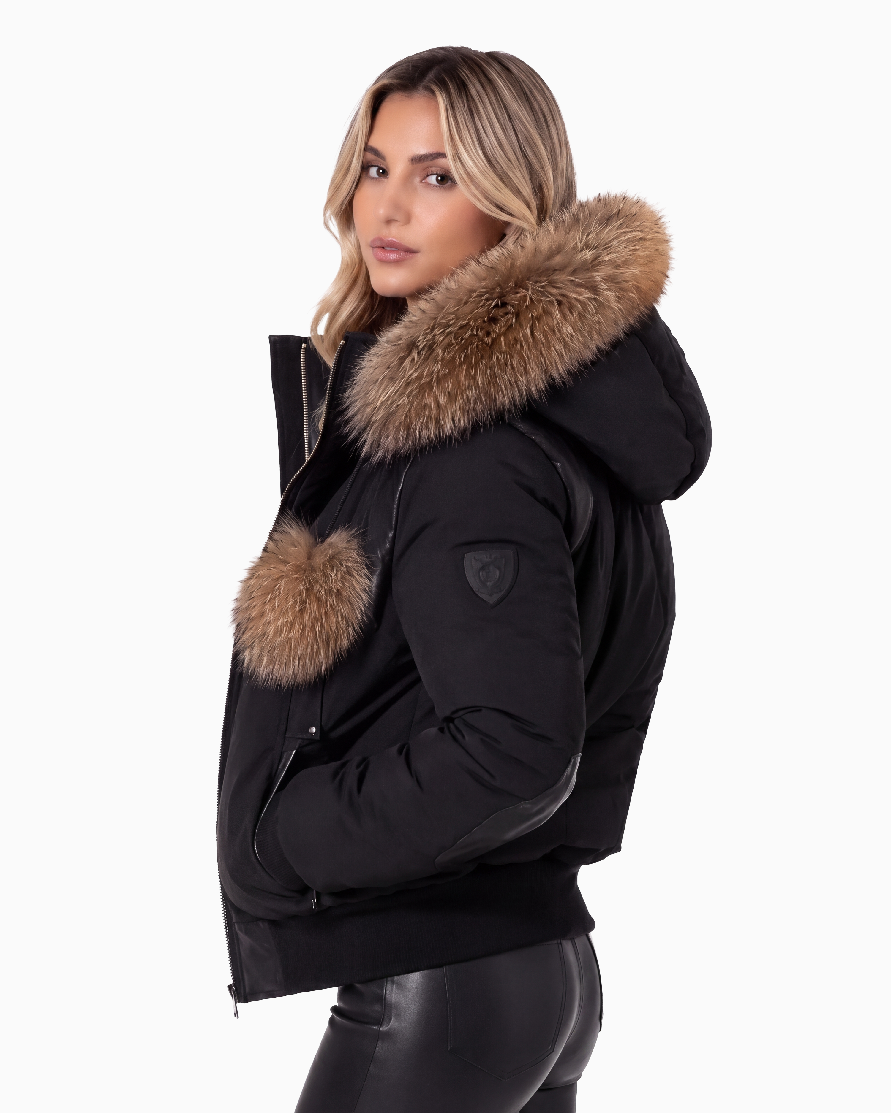 ARIA Brown Fox Fur Bomber Jacket