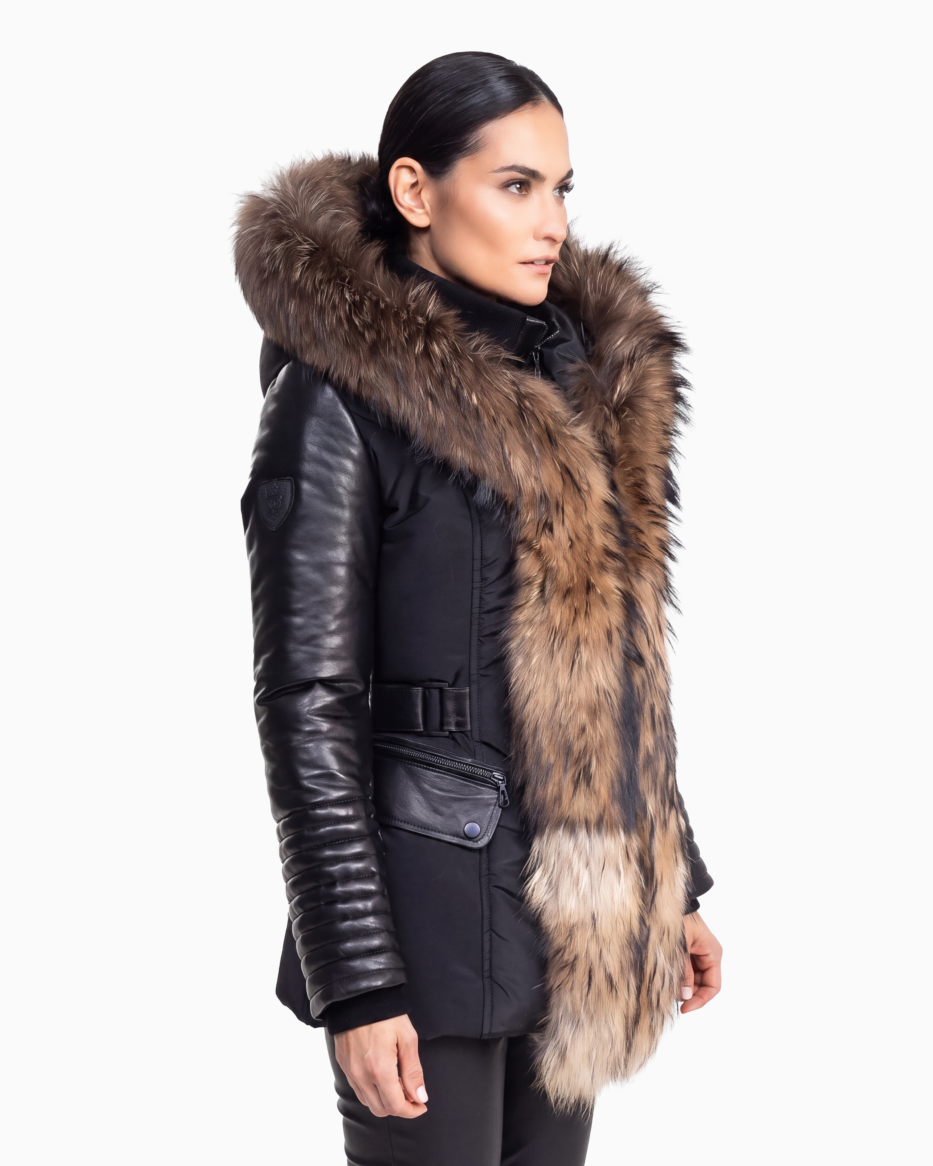 Kim Leather Sleeve Jacket With Natural Fur-thumbmail-4