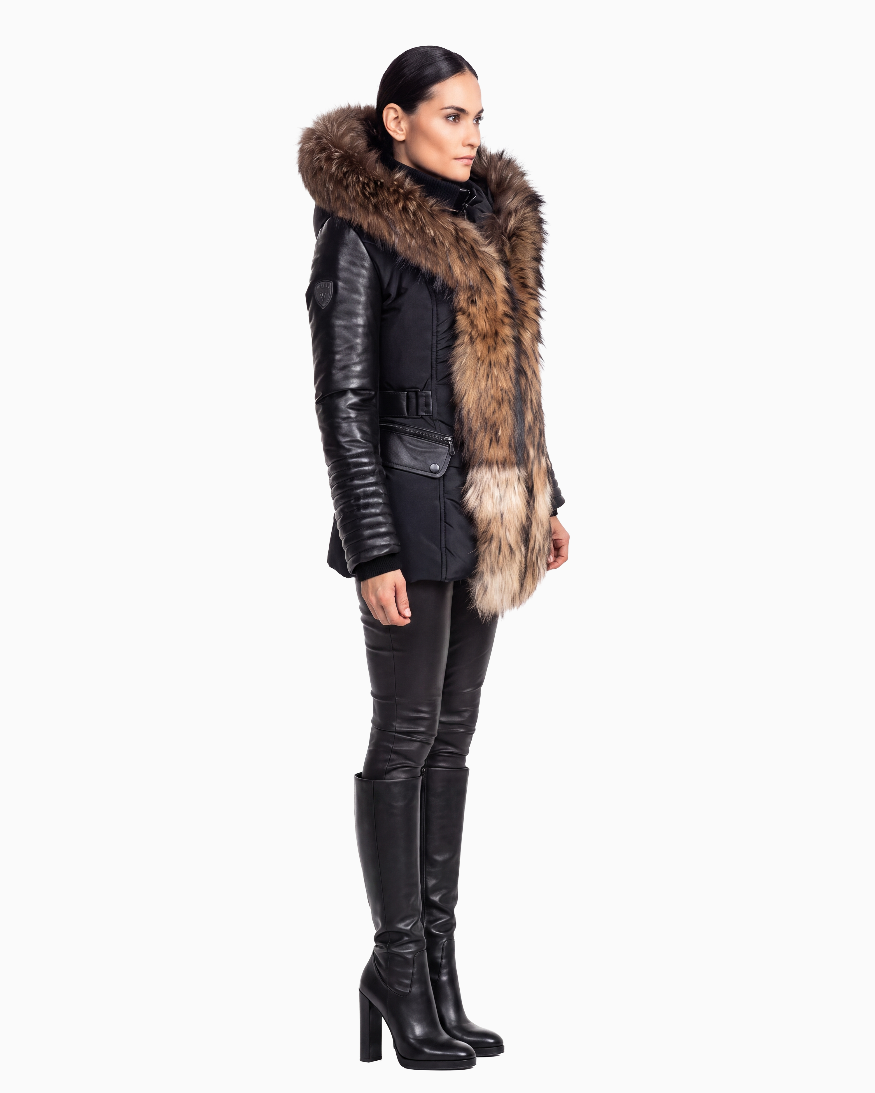 Kim Leather Sleeve Jacket With Natural Fur