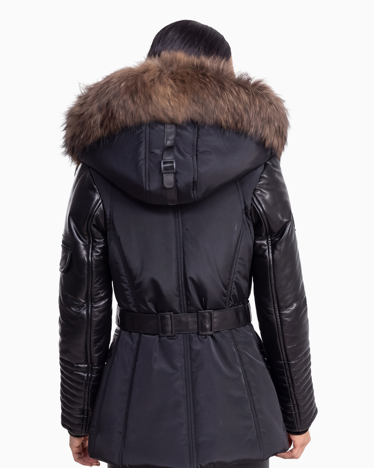 Kim Leather Sleeve Jacket With Natural Fur