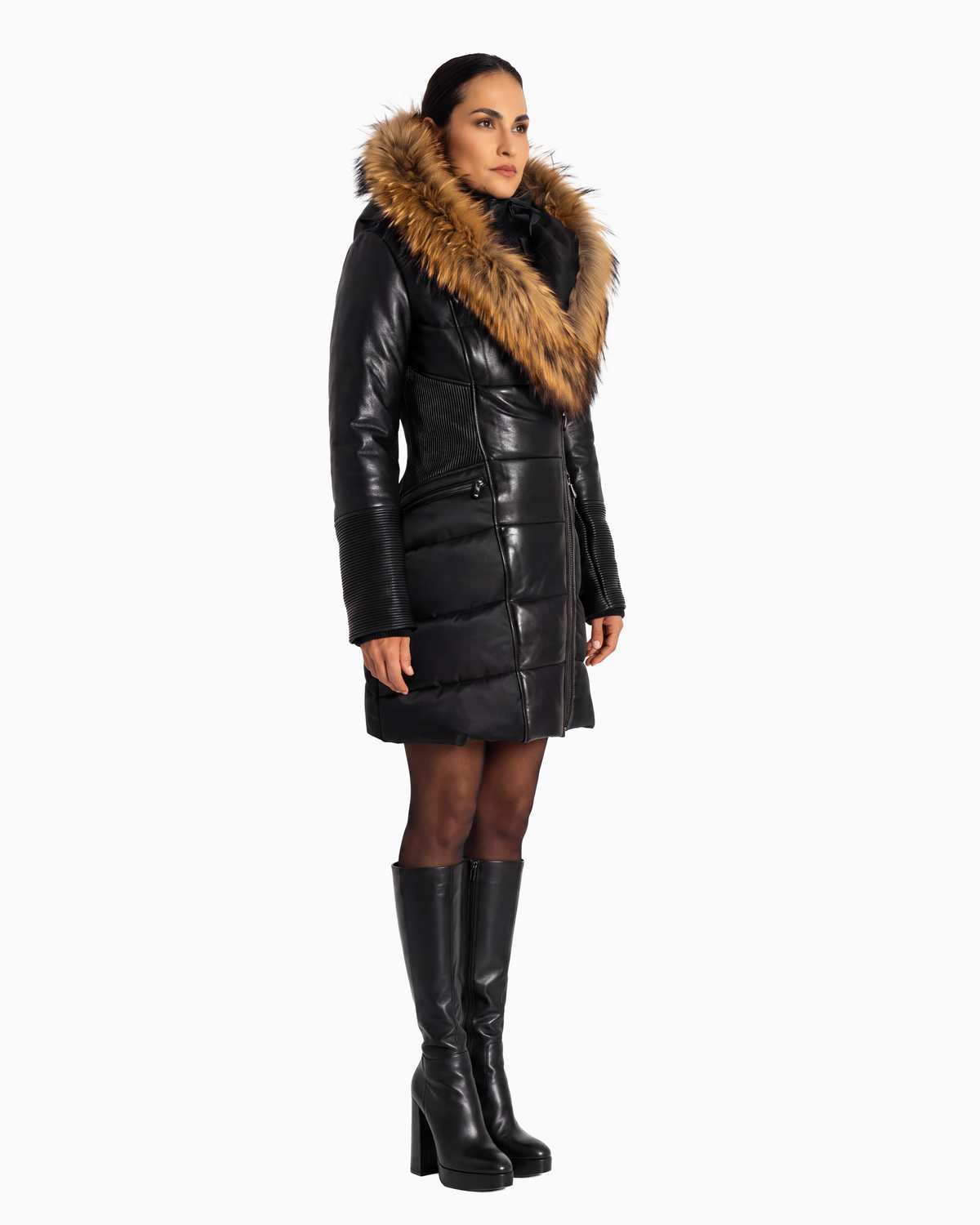 Kylie Leather Sleeves Parka-thumbmail-3